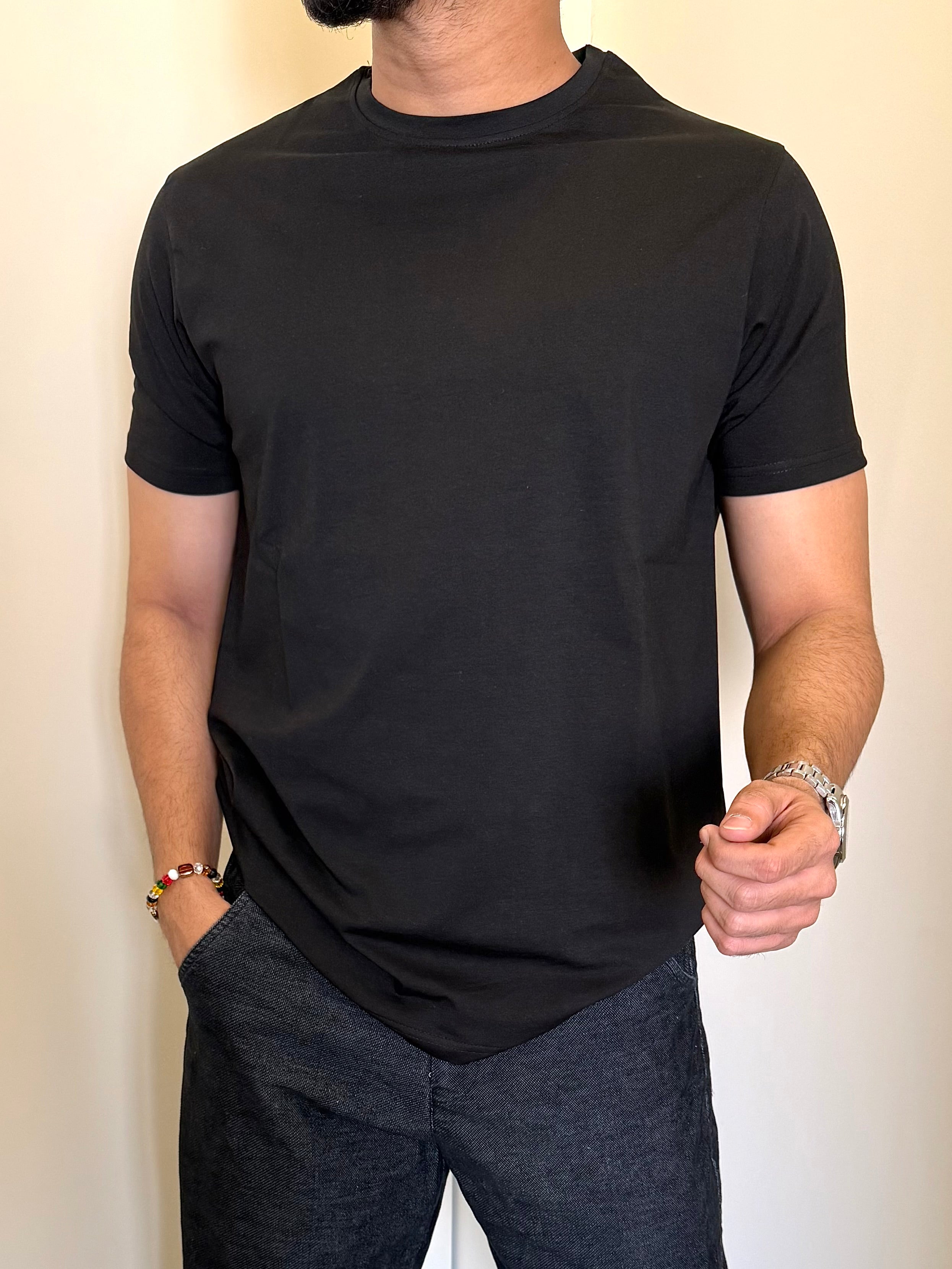 Smooth Cotton Lycra Black Half T Shirt