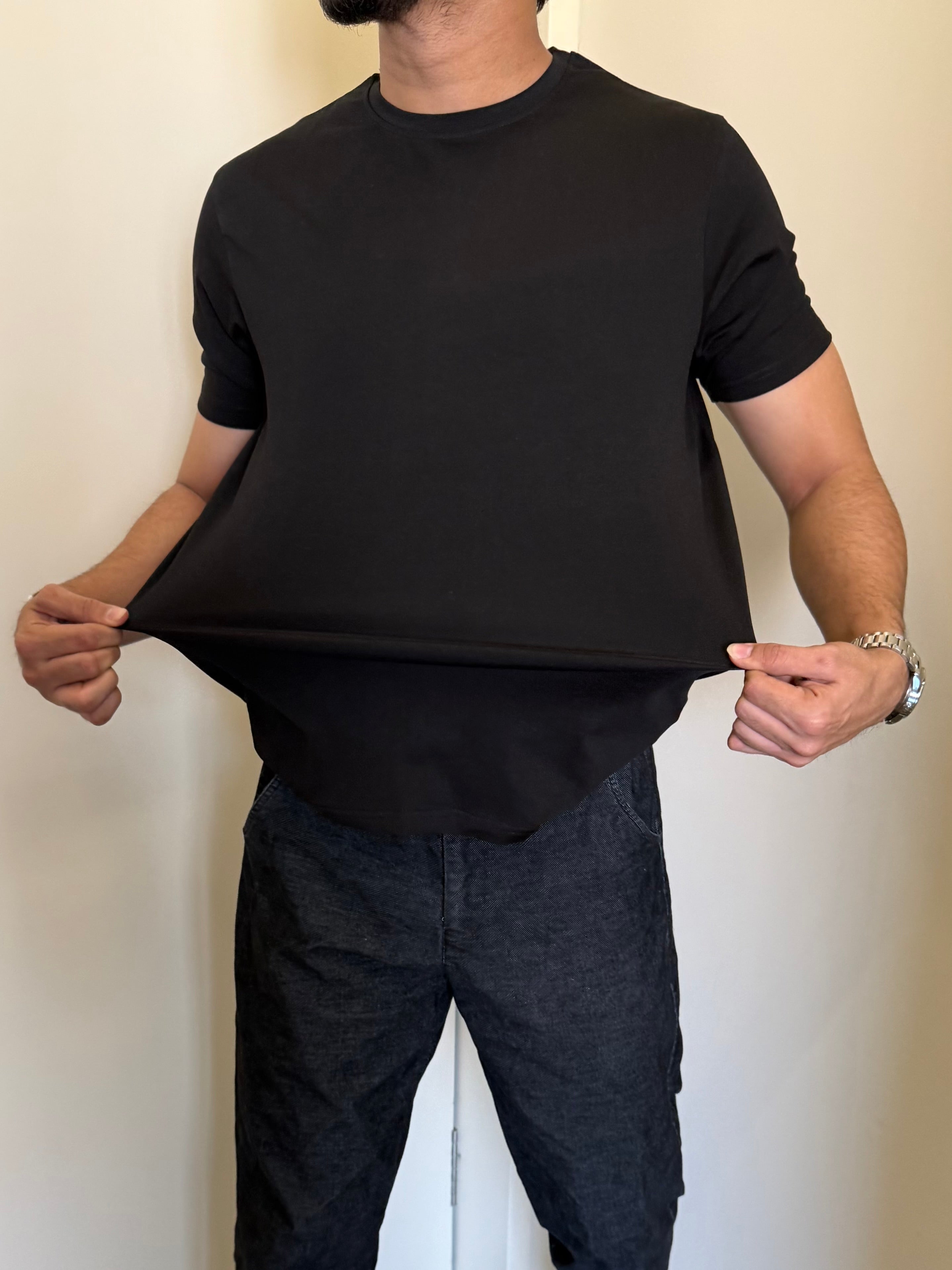 Smooth Cotton Lycra Black Half T Shirt