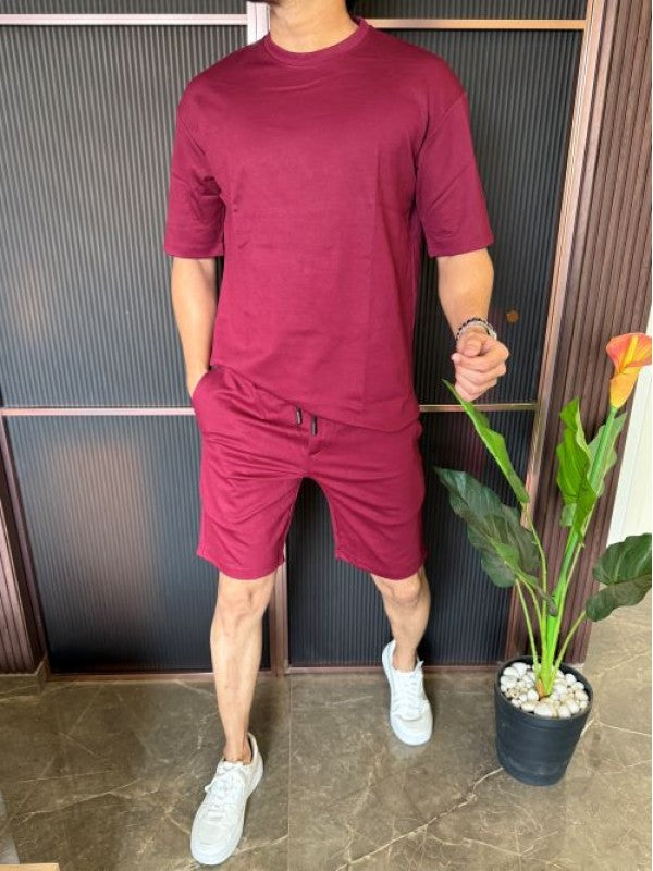 Oversize Maroon Cord Set With Shorts