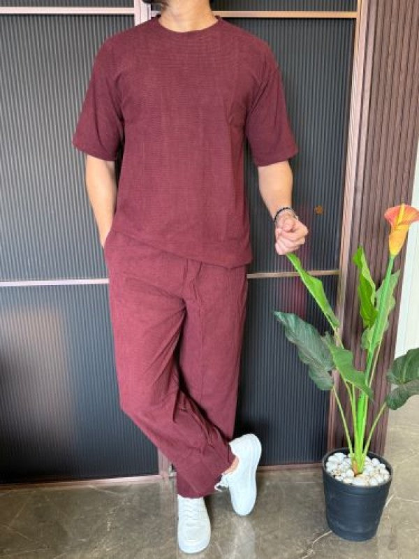 Over Size Waffle Maroon Cord Set