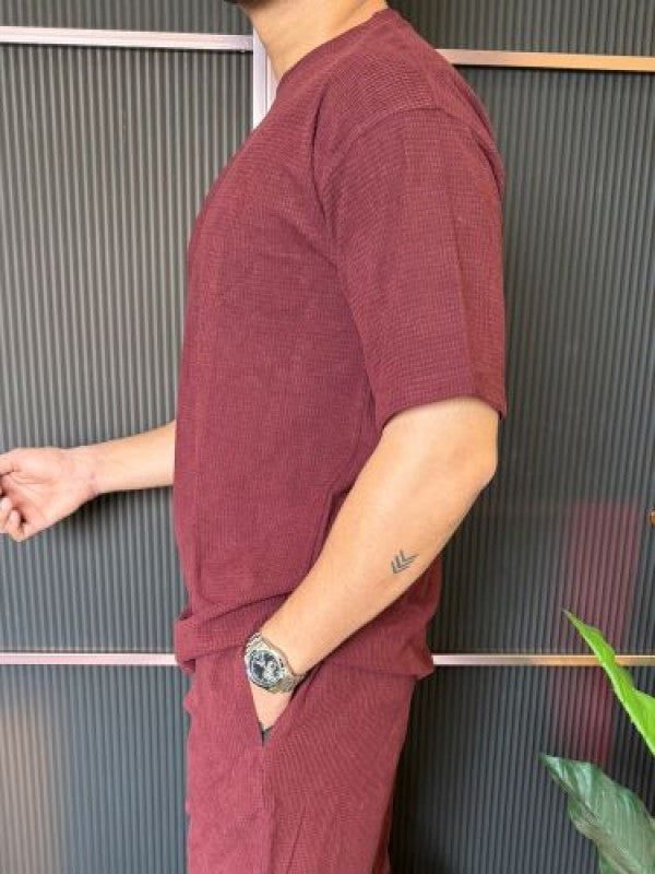 Over Size Waffle Maroon Cord Set