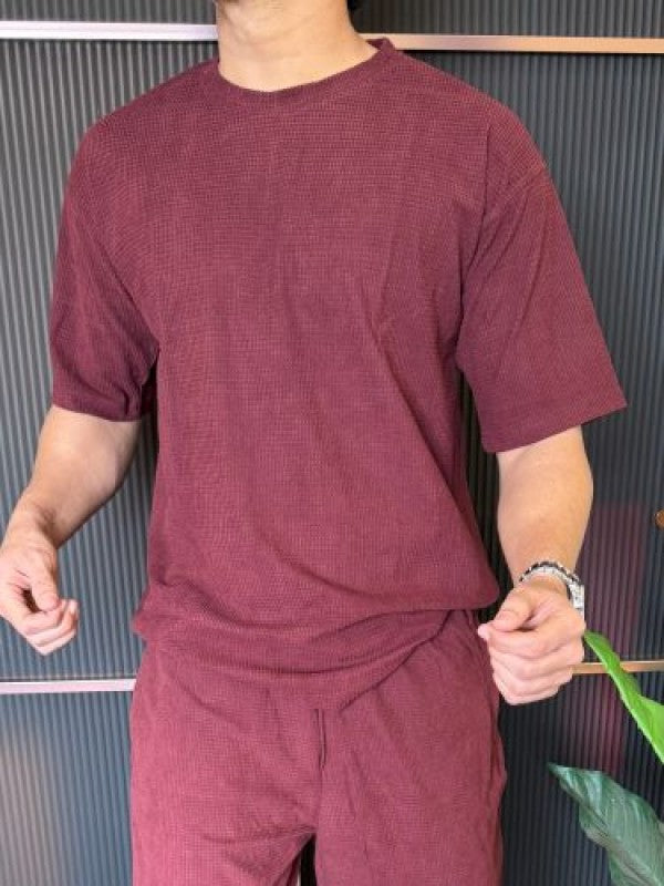 Over Size Waffle Maroon Cord Set