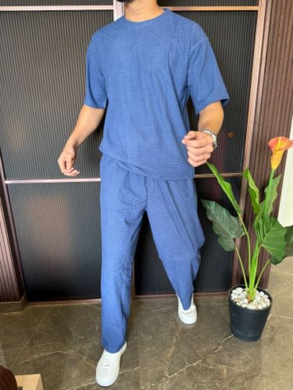 Over Size Waffle Blue Cord Set