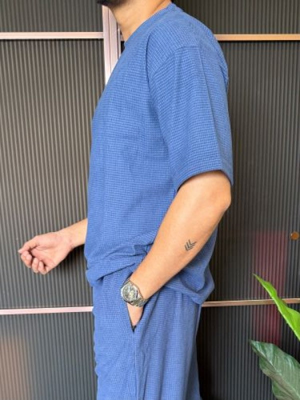 Over Size Waffle Blue Cord Set