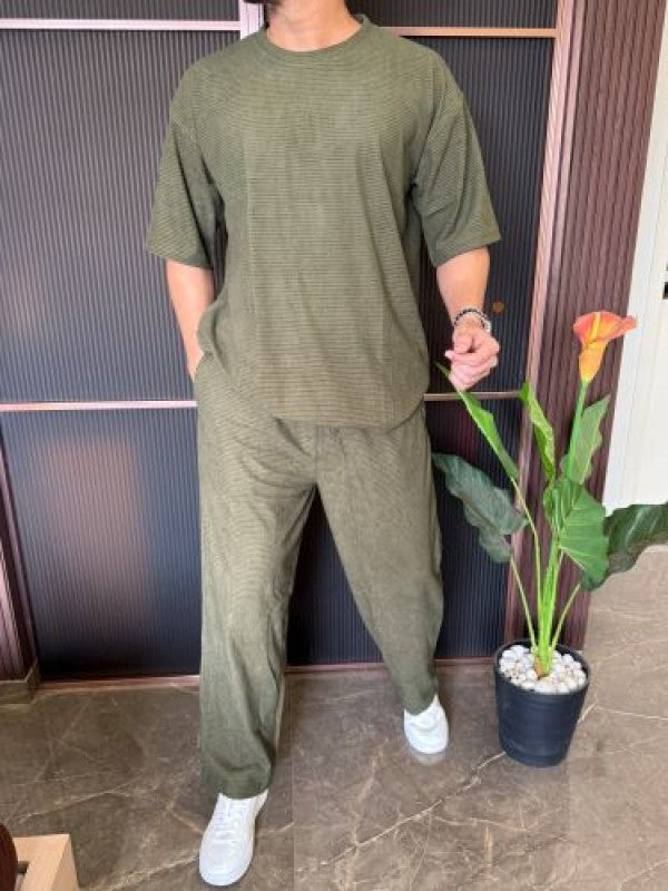 Over Size Waffle Olive Cord Set