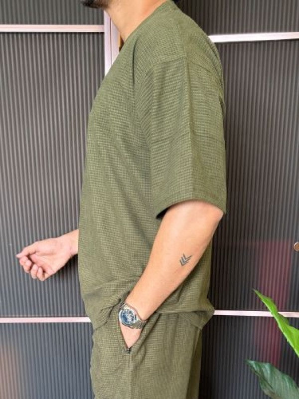 Over Size Waffle Olive Cord Set