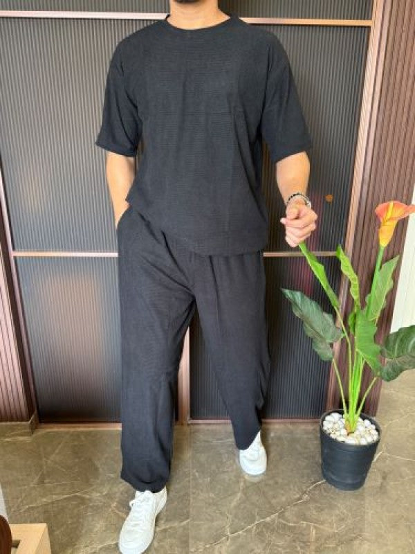 Over Size Waffle Black Cord Set
