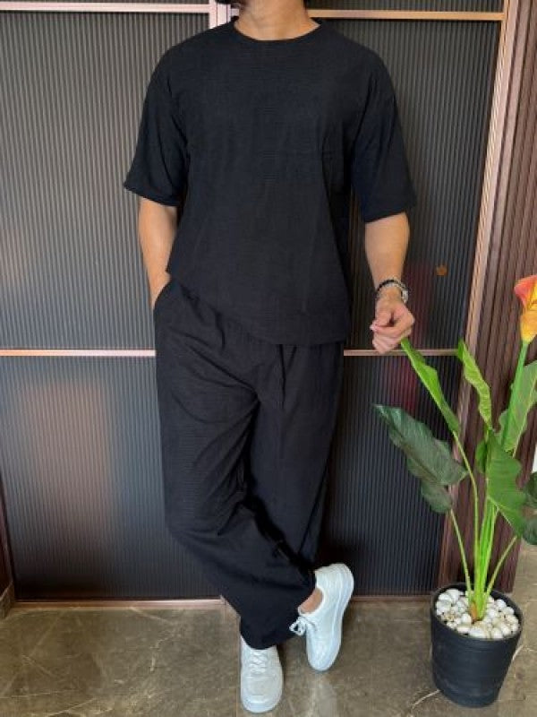 Over Size Waffle Black Cord Set