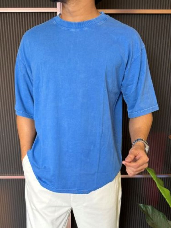 Over Dyed Drop Shoulder Blue Half T shirt