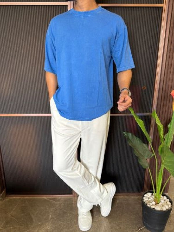 Over Dyed Drop Shoulder Blue Half T shirt
