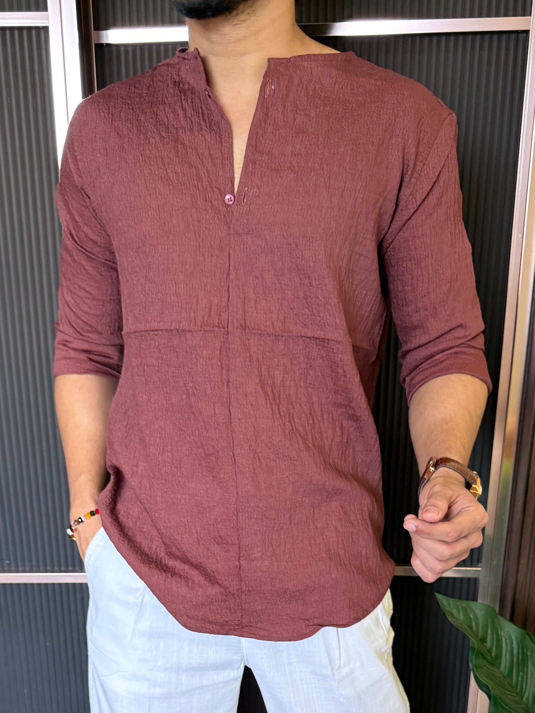Mandarin Crepe Brick Short Kurta
