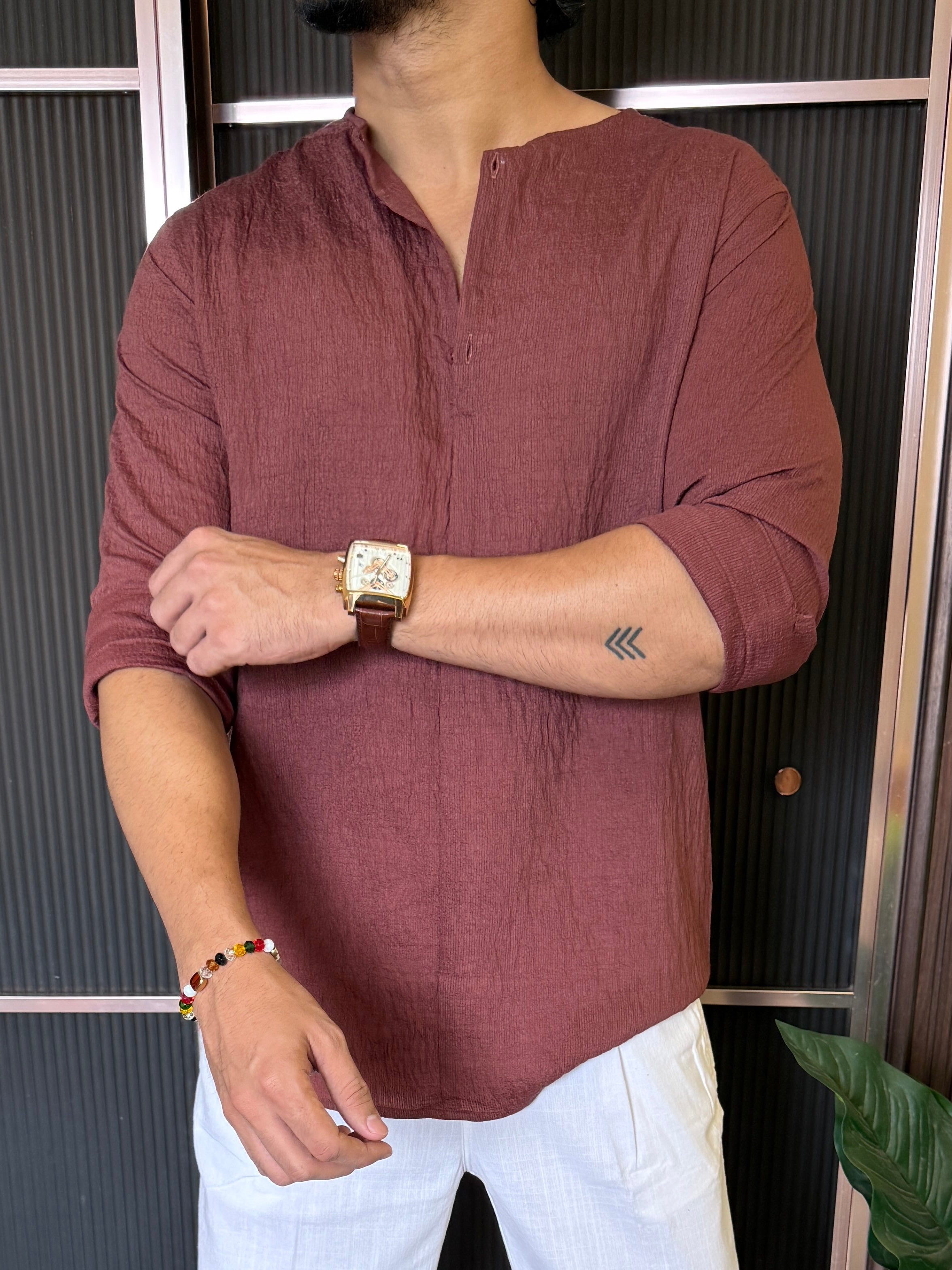 Mandarin Crepe Brick Short Kurta
