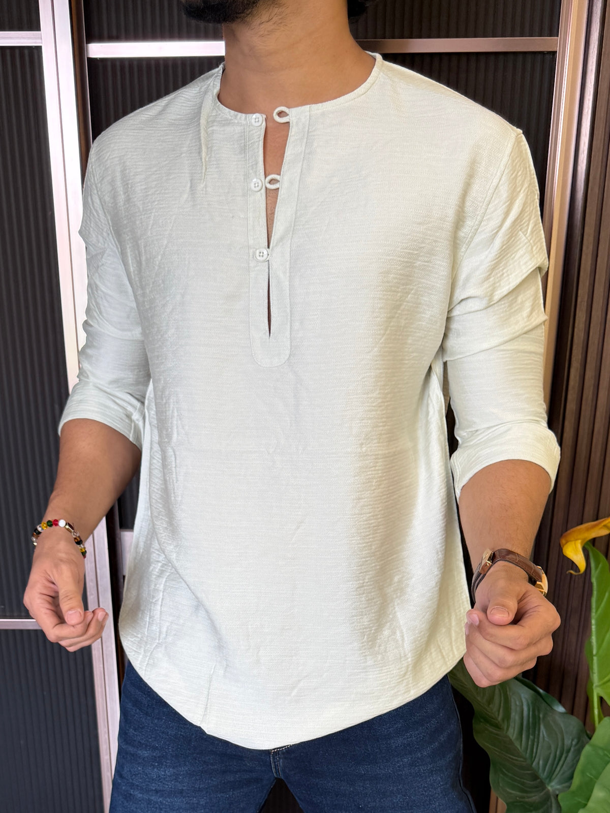 Mandarin Henly Pista Short Kurta