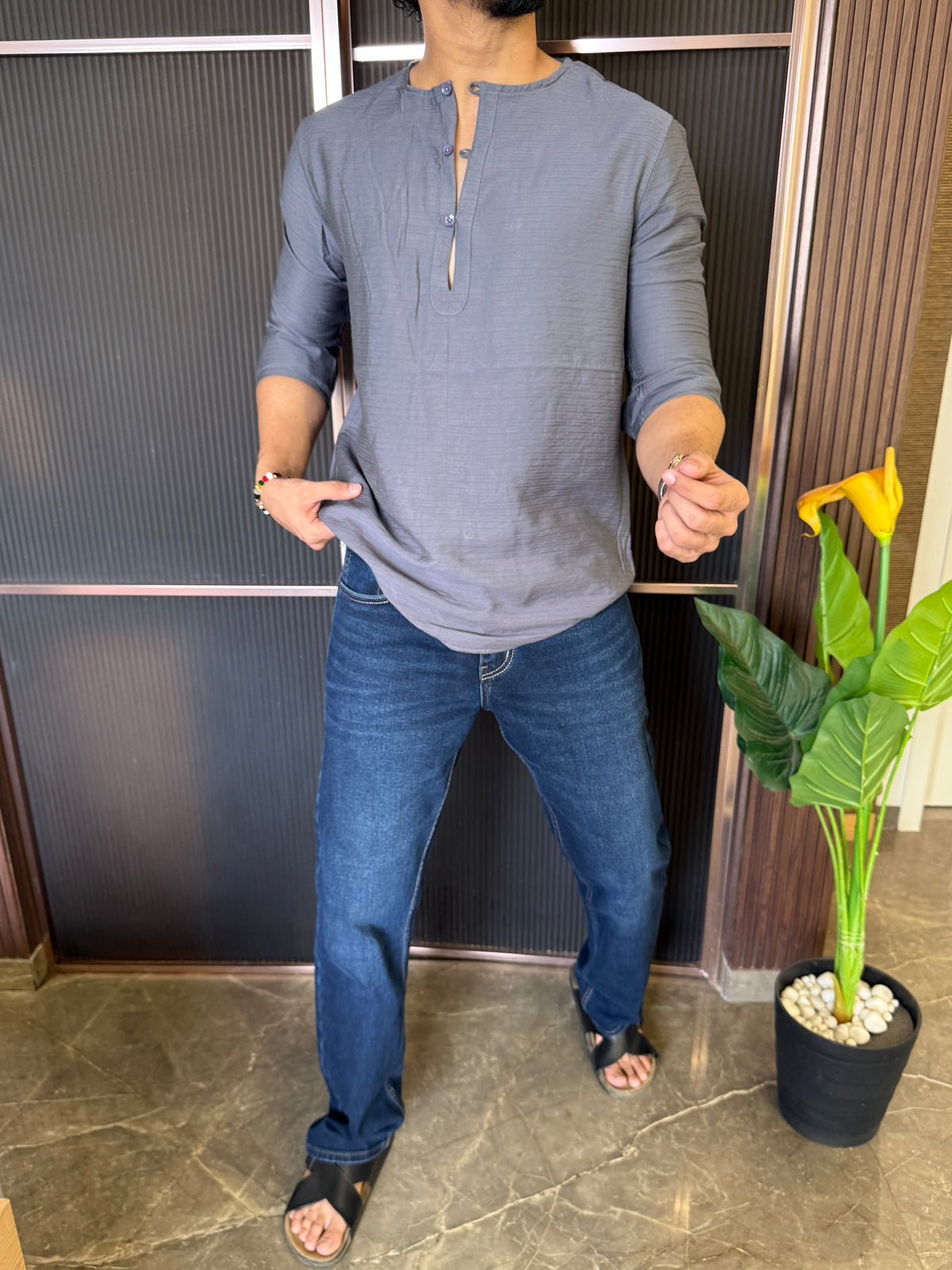 Mandarin Henly Grey Short Kurta