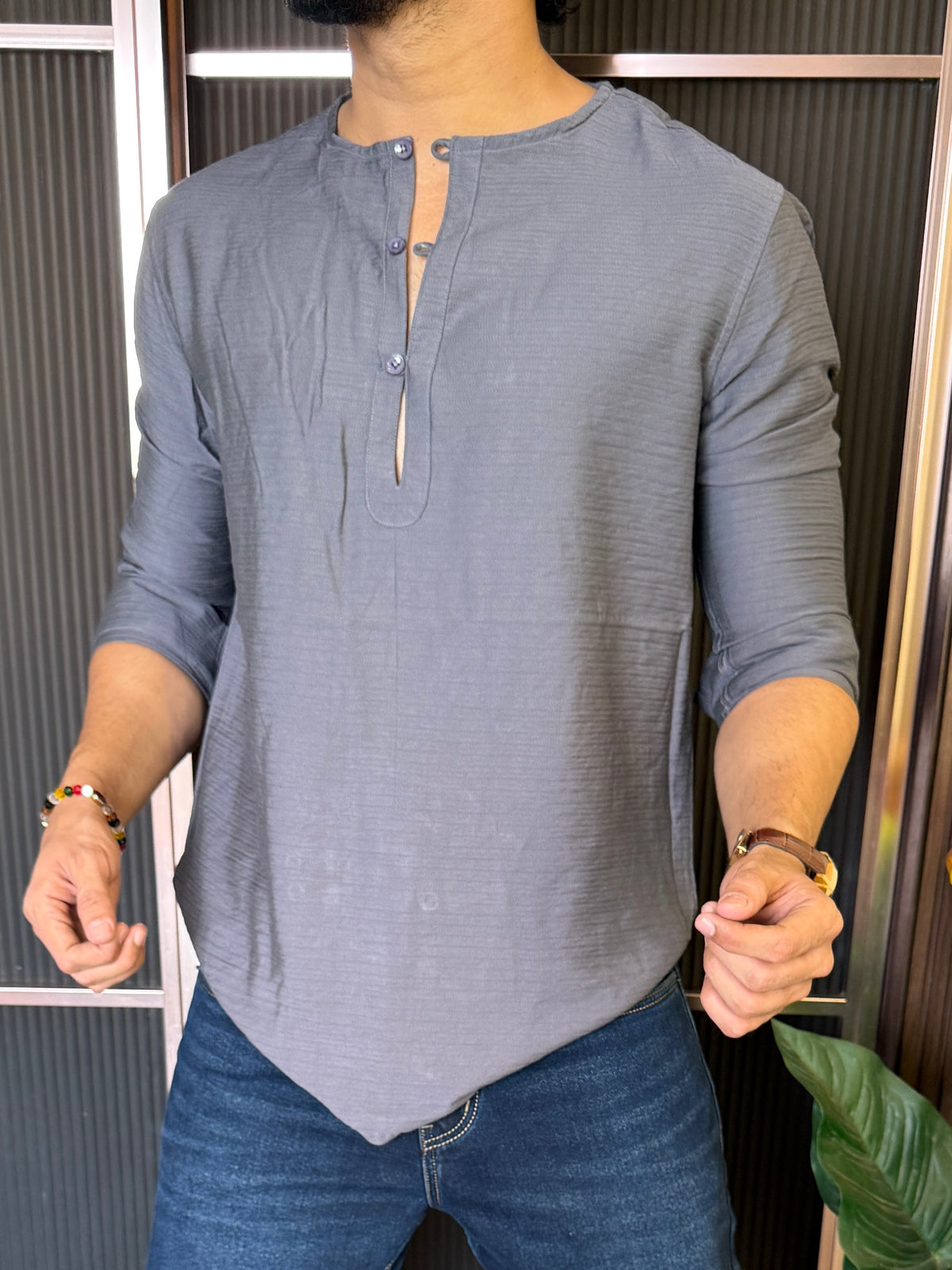 Mandarin Henly Grey Short Kurta