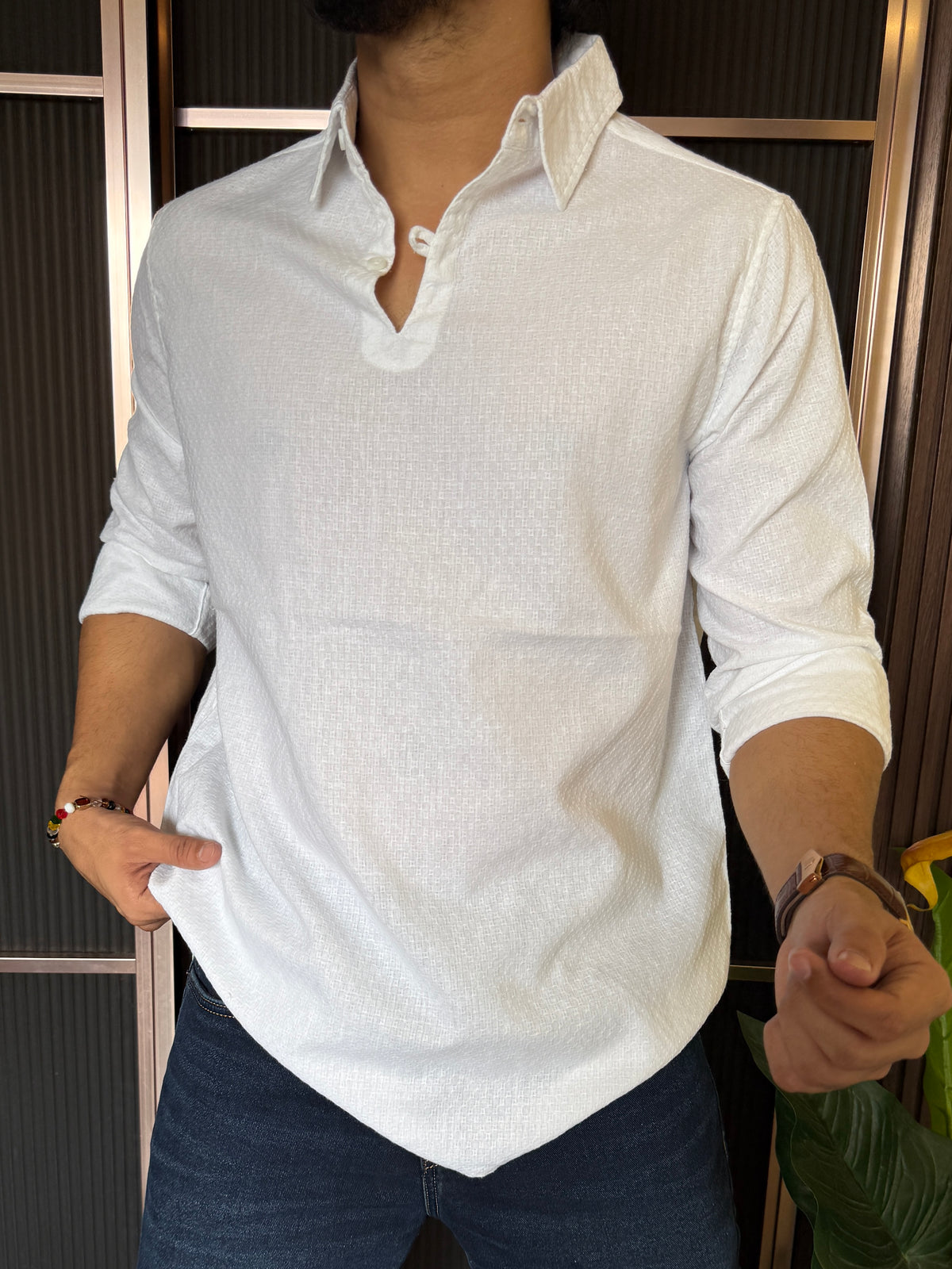 Loupee Style Collar White Kurta
