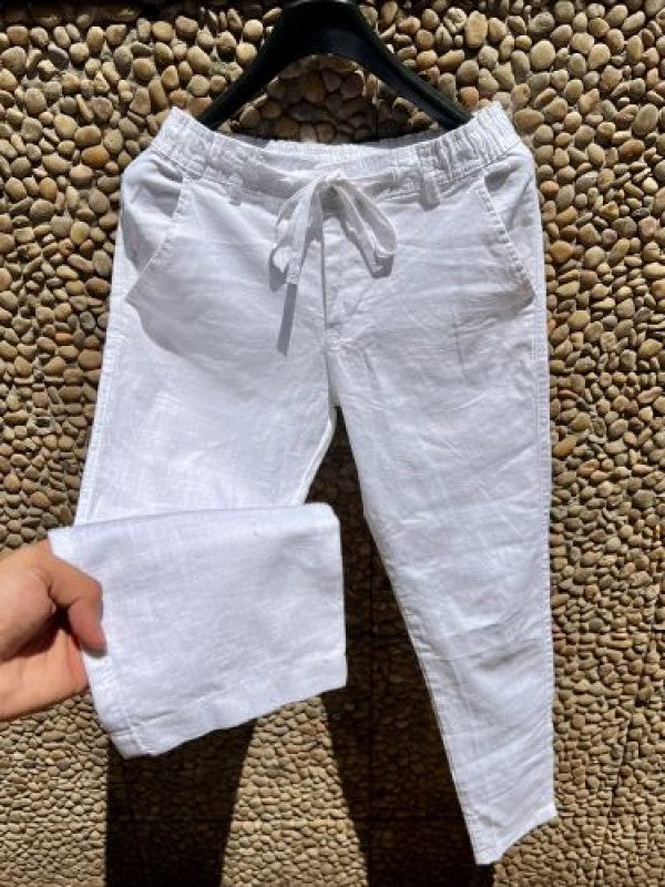 Linen White Ribbed Pant