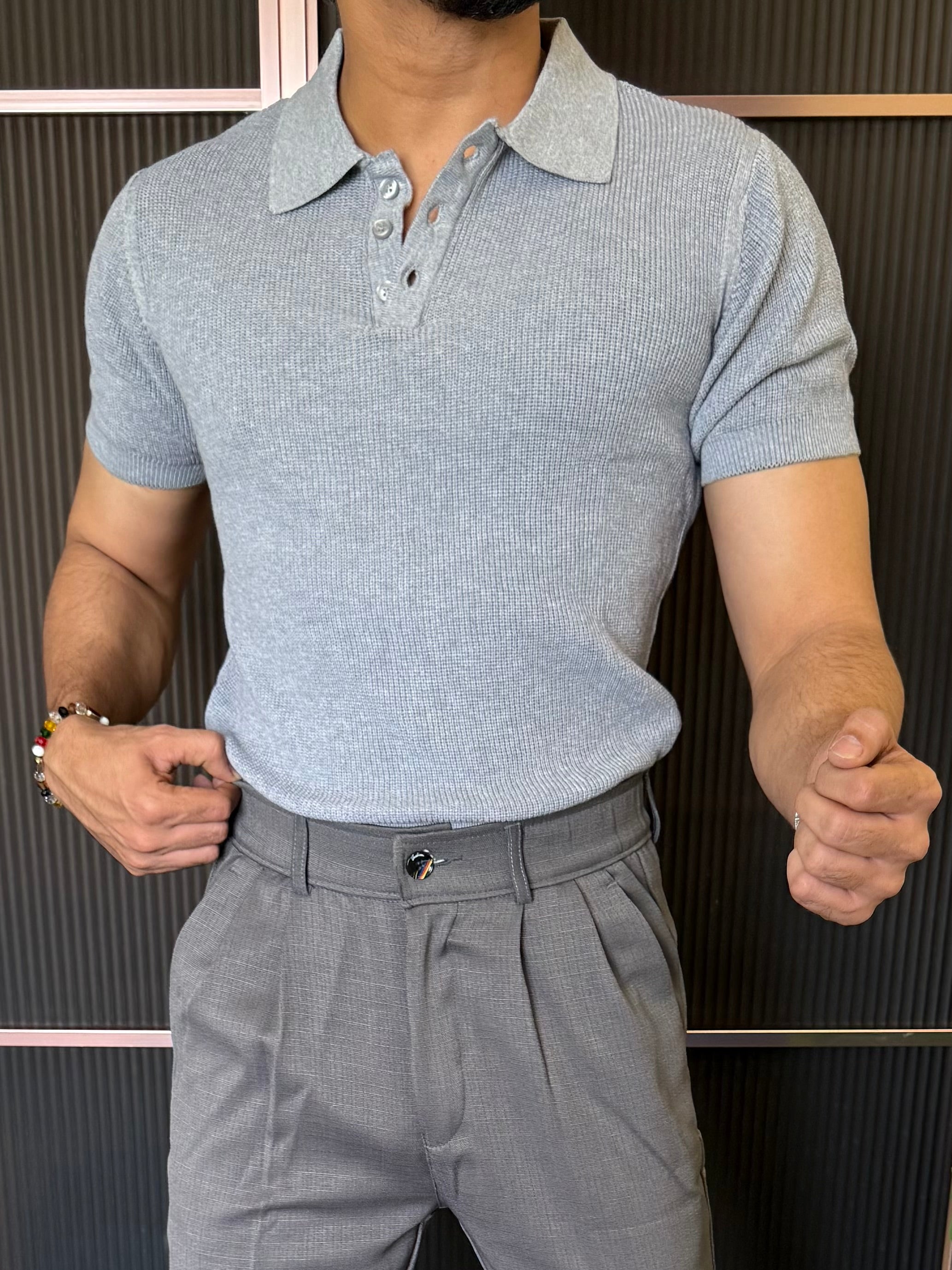 Heavy knitt  Collar Grey T shirt