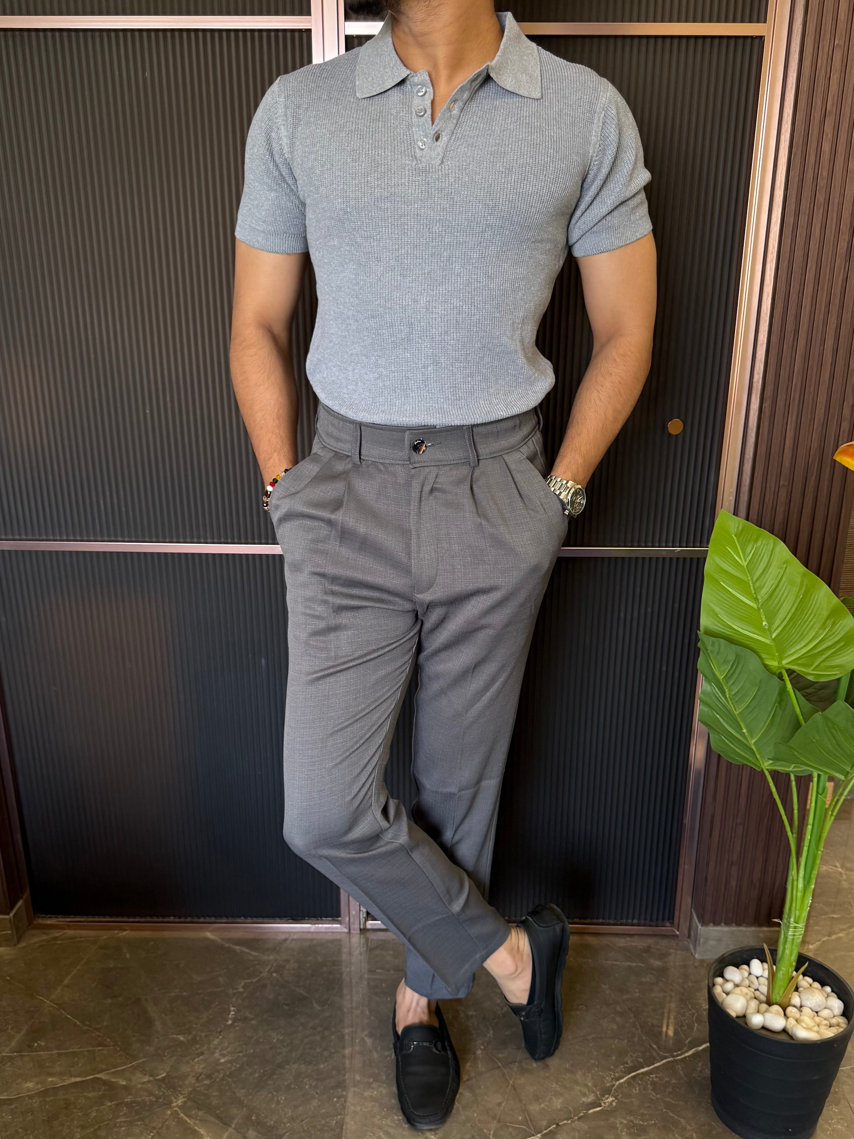 Heavy knitt  Collar Grey T shirt