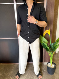 A Pure linen Black Full Shirt
