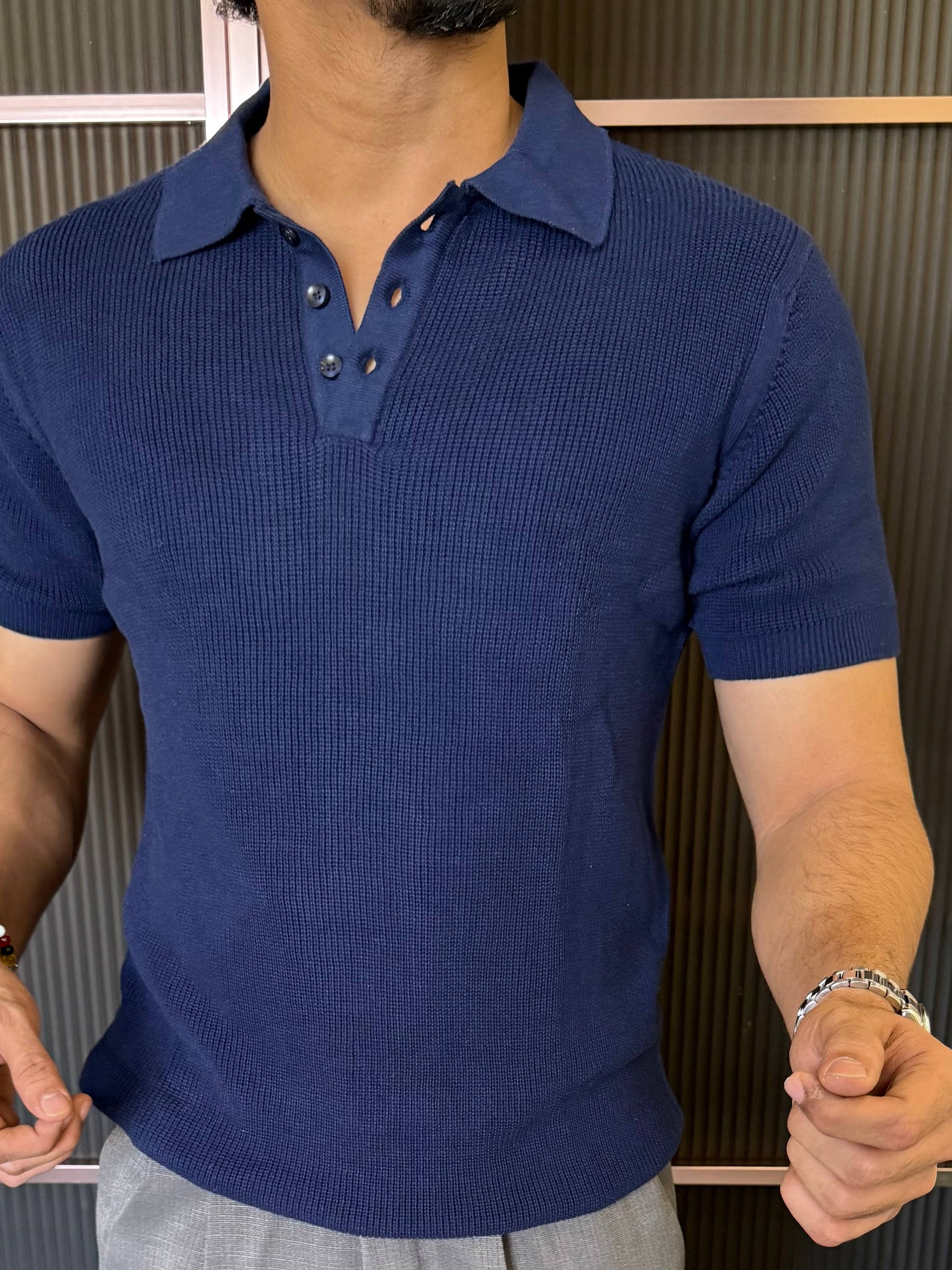 Heavy knitt  Collar Navy T shirt