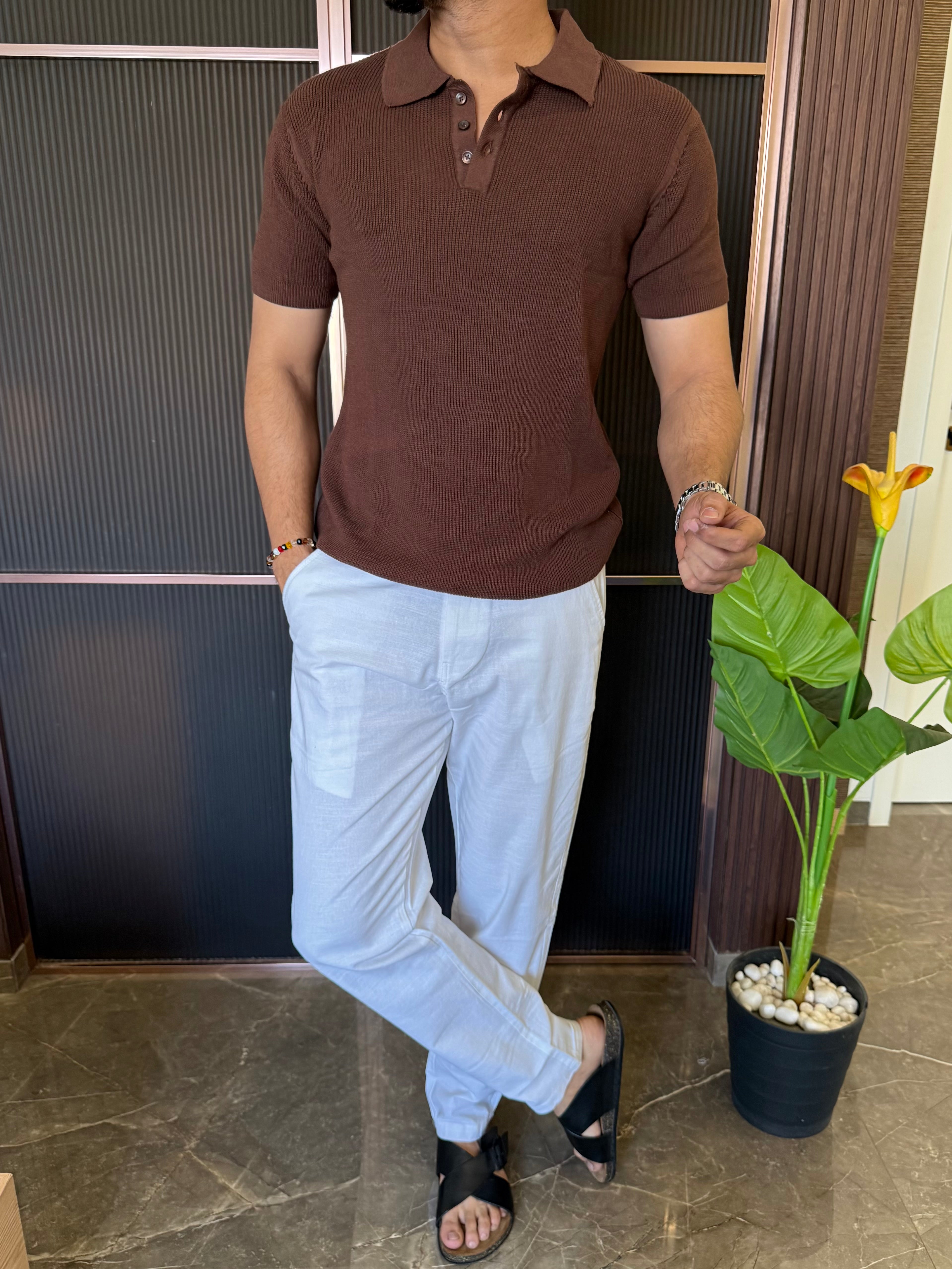 Heavy knitt  Collar Brown T shirt