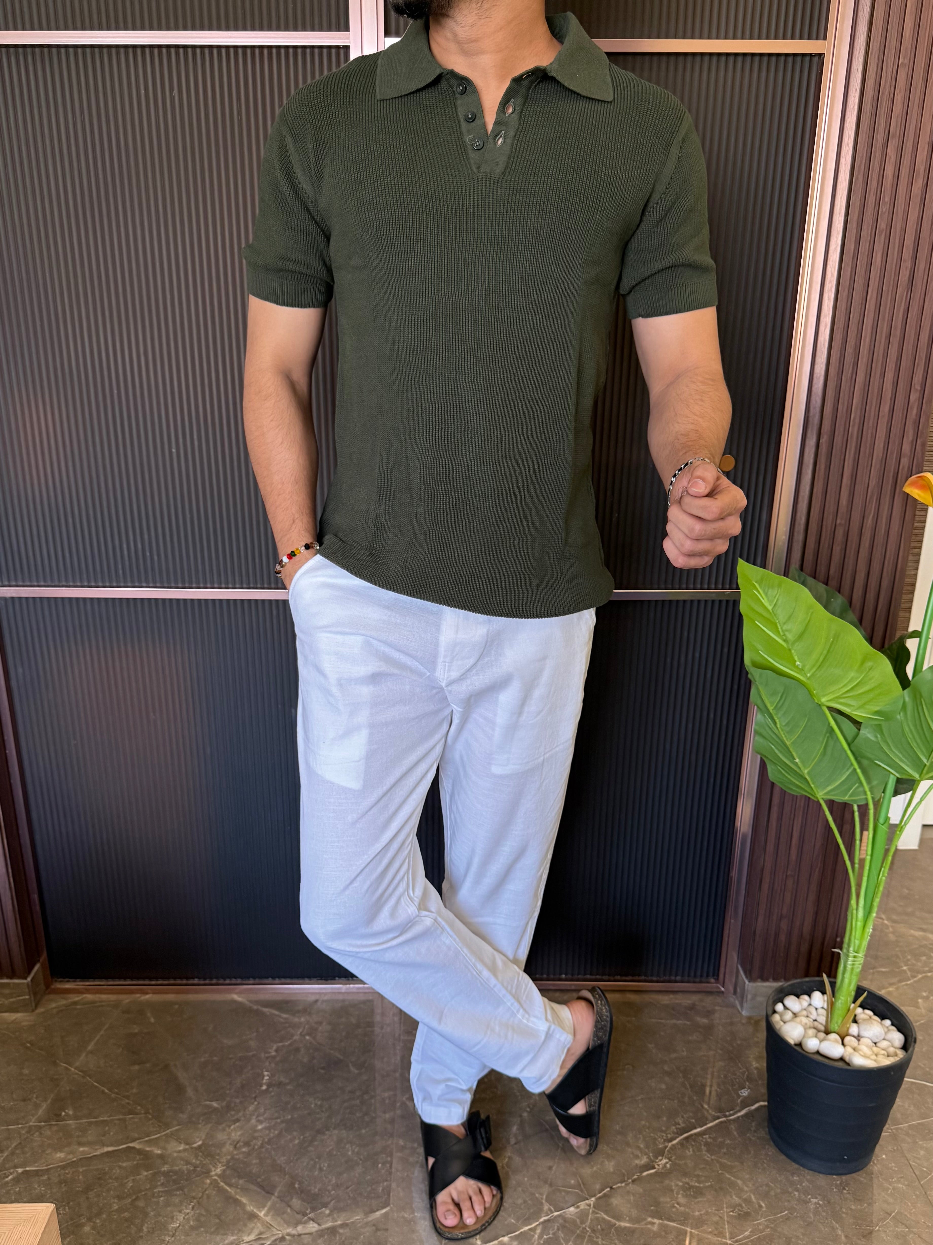 Heavy knitt  Collar Olive T shirt