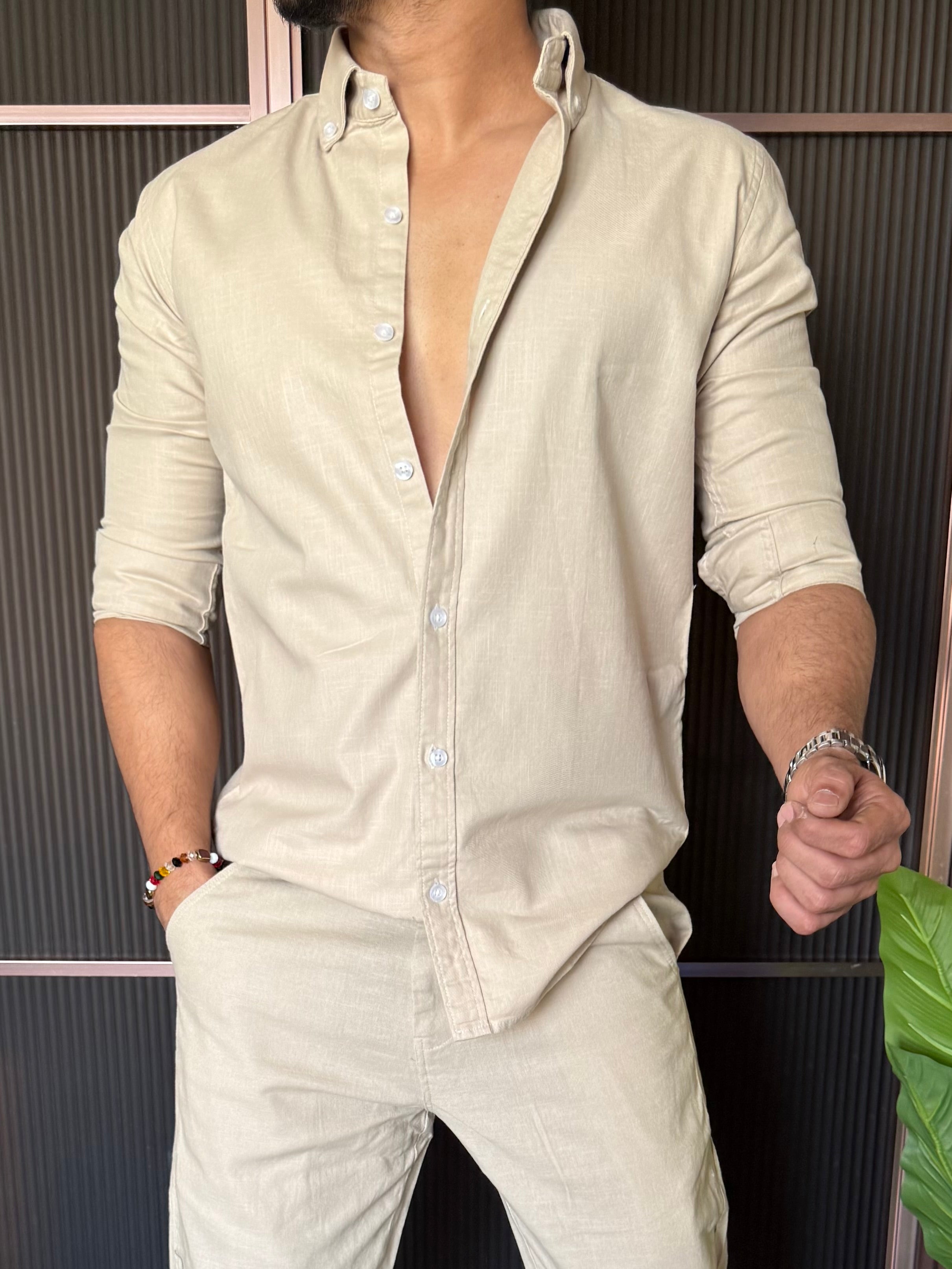 Cotton Matty Cream Full Sleeve Shirt