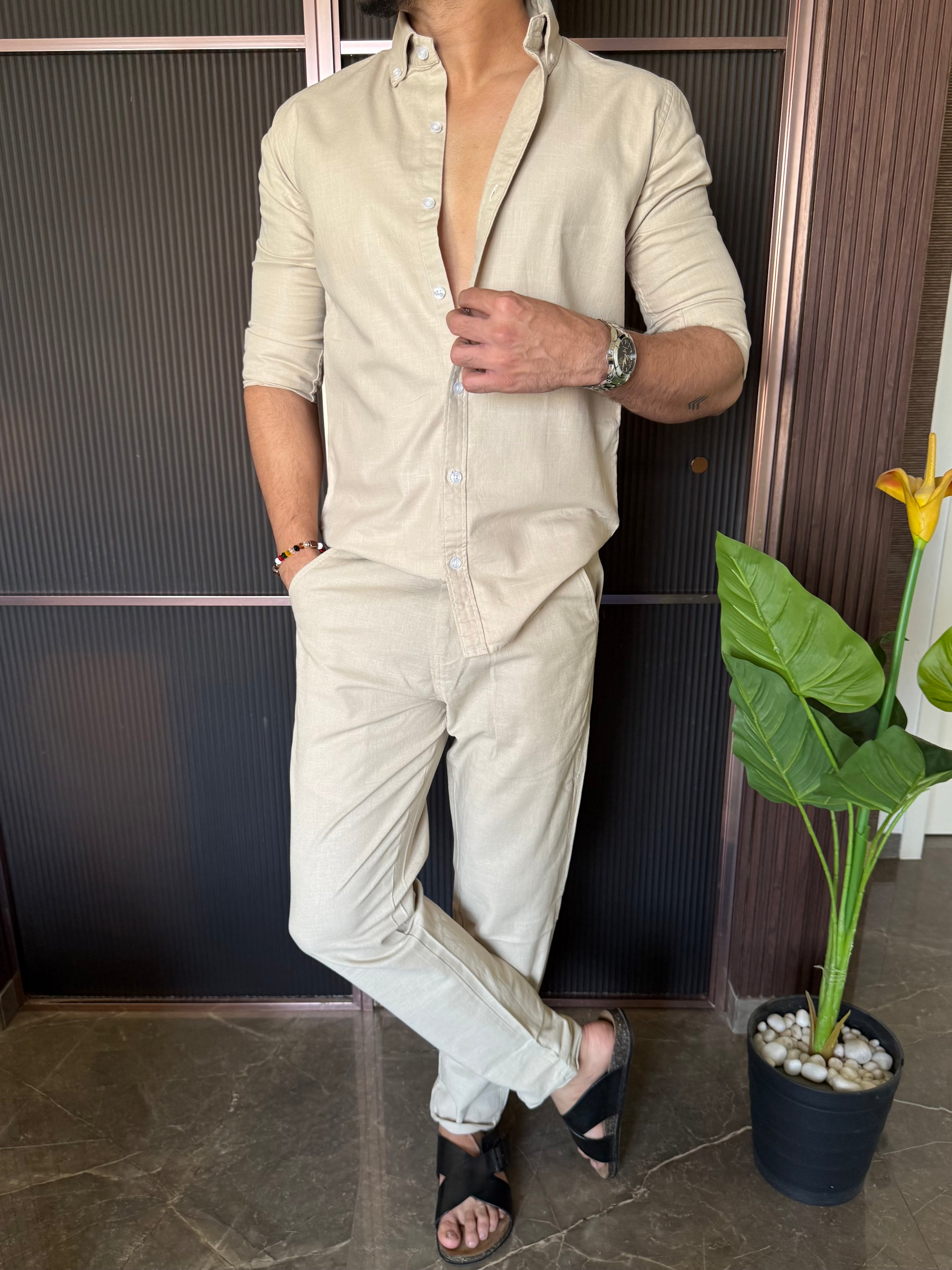 Cotton Matty Cream Full Sleeve Shirt