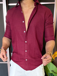 A Pure linen Maroon Full Shirt