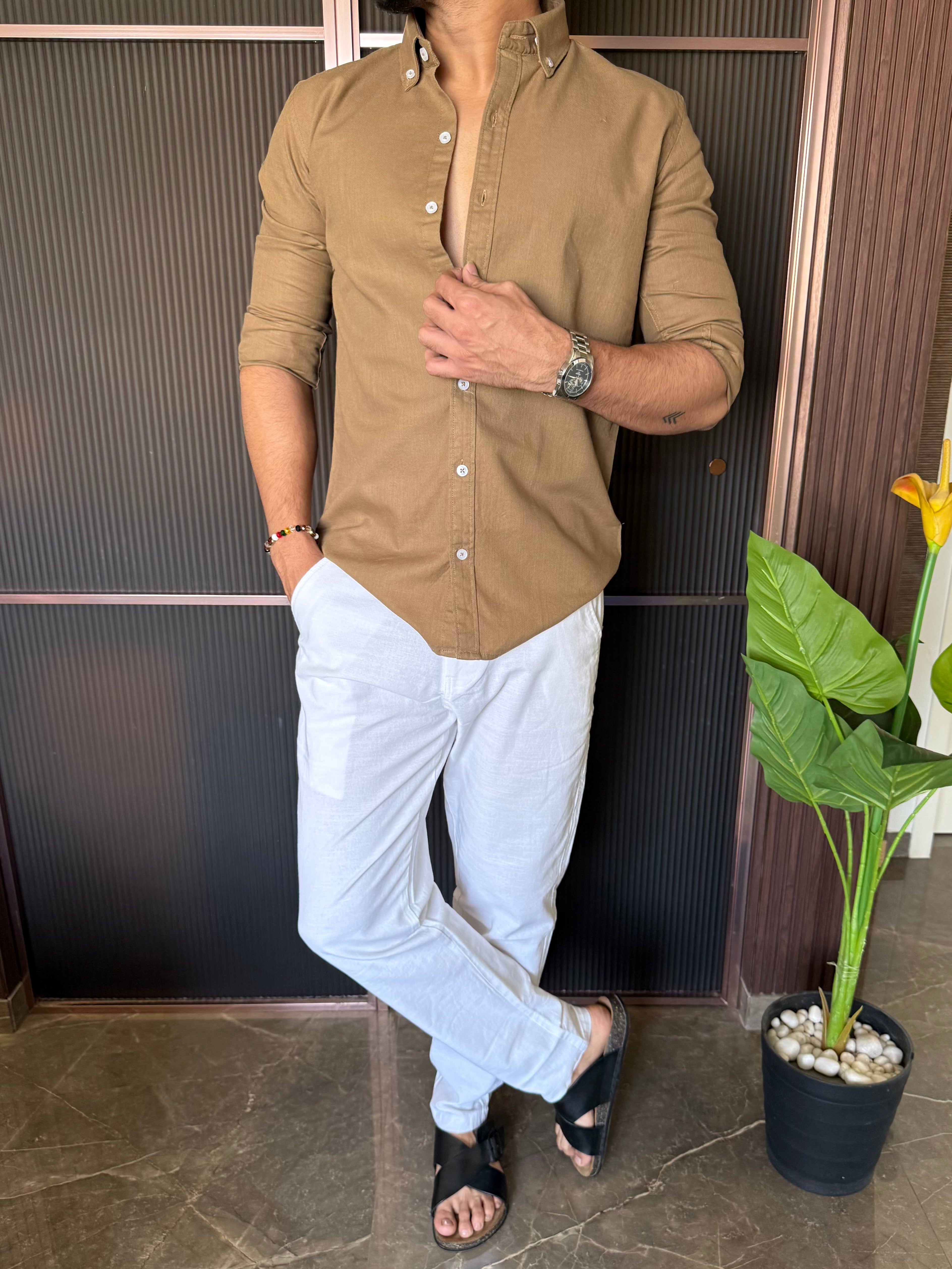 Cotton Matty Camel Full Sleeve Shirt