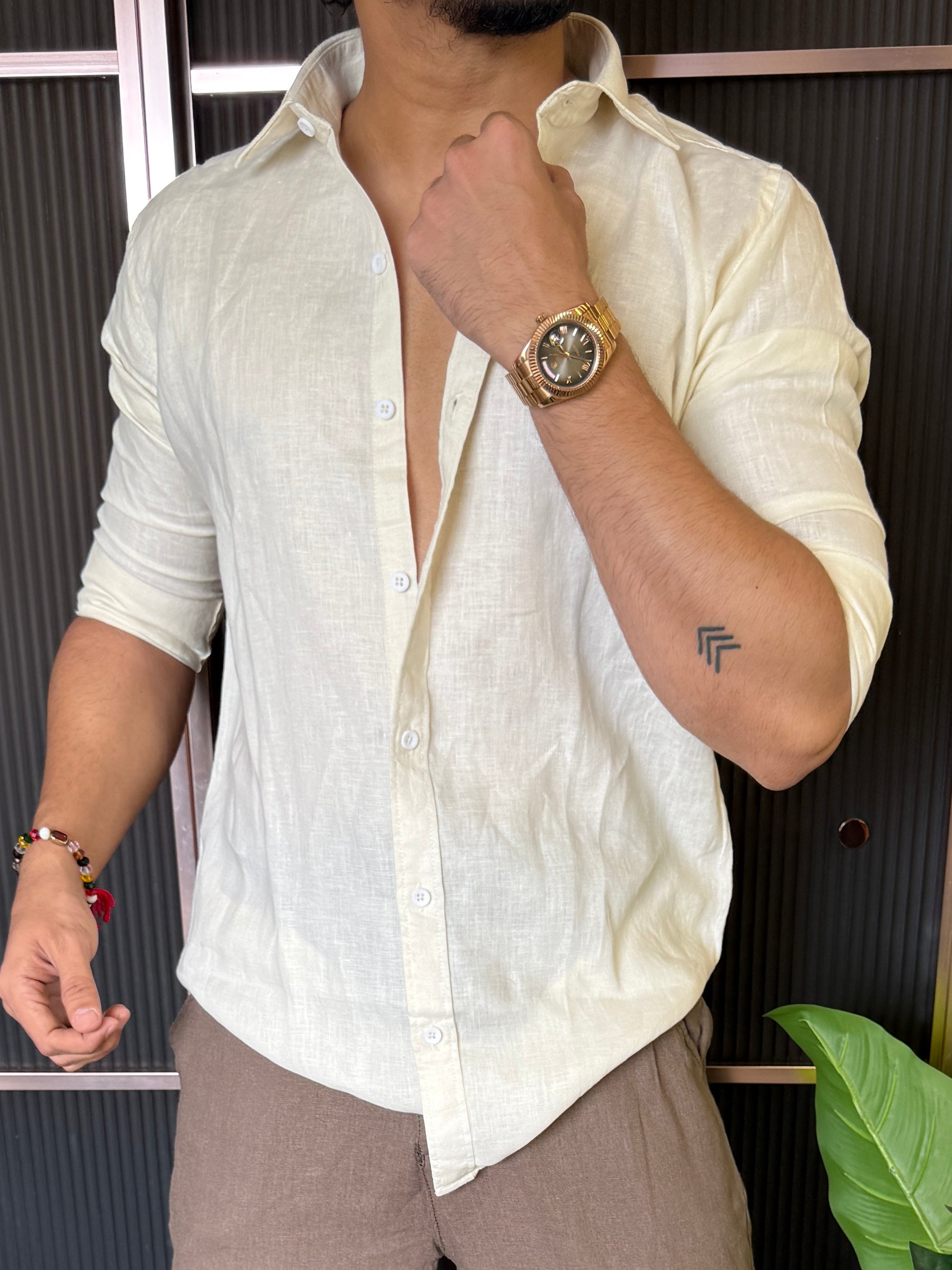 A Pure linen Off White Full Shirt