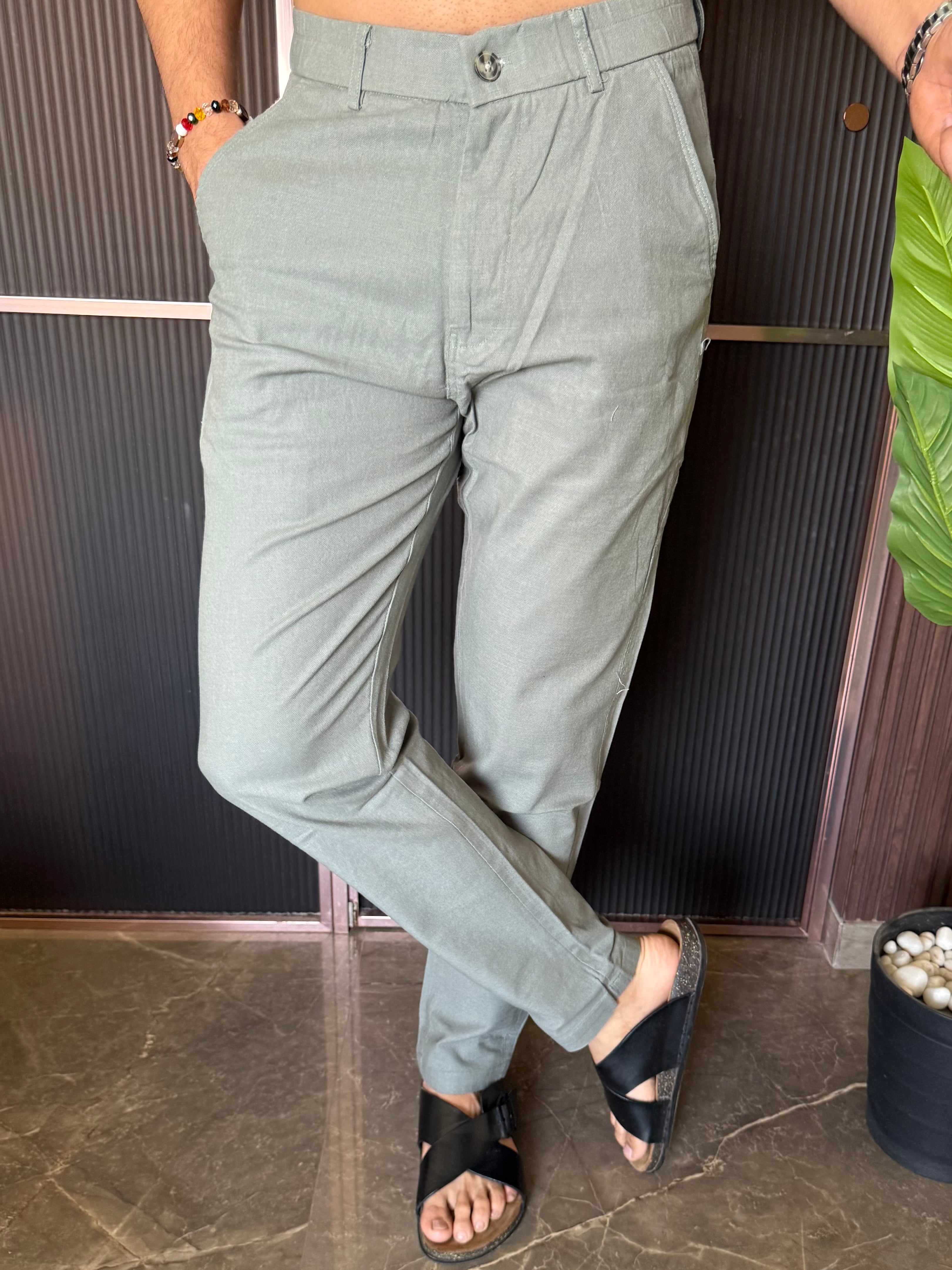 Elastic Waist Green Linen Pant