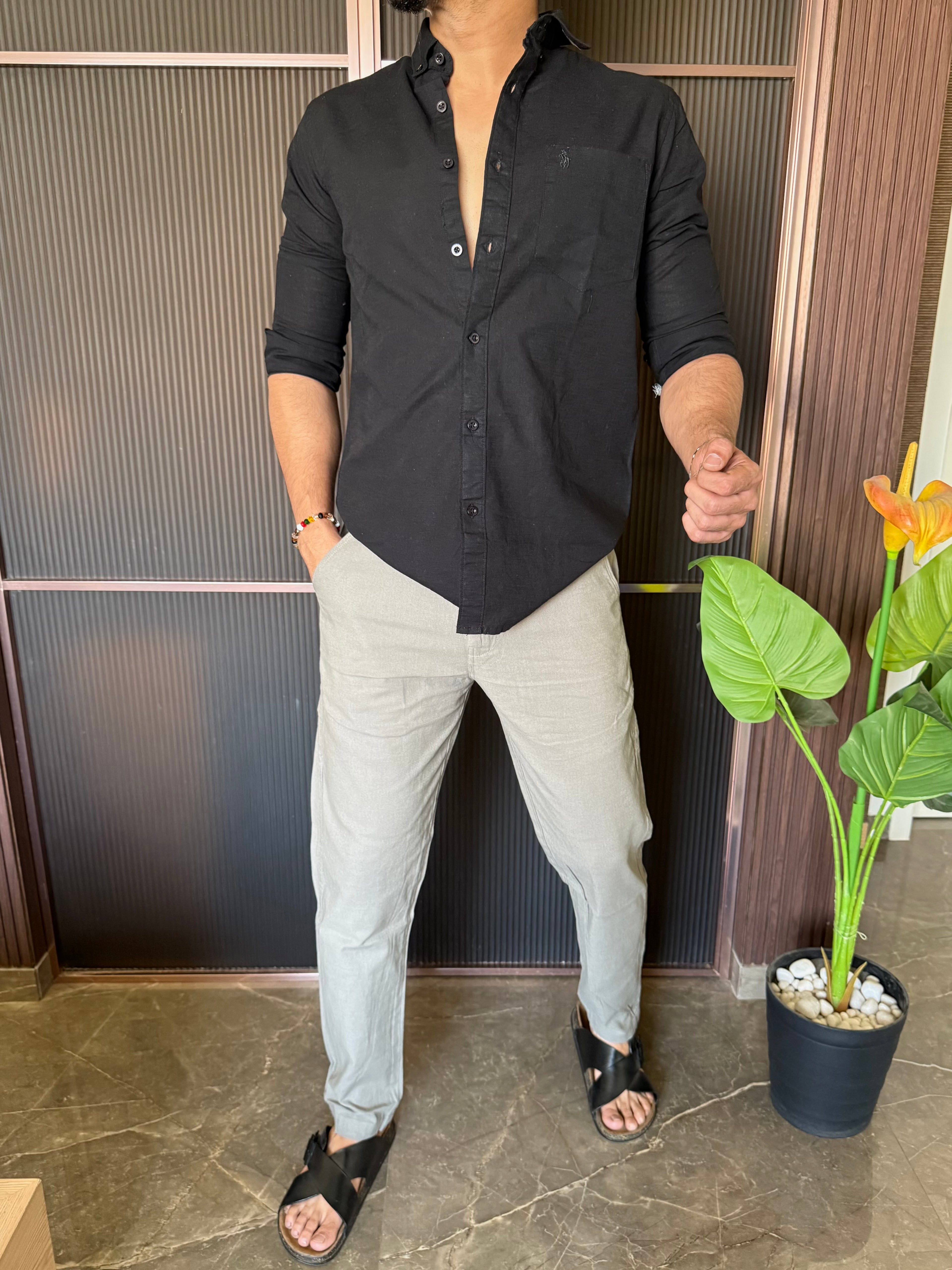 Linen black Full Sleeve Shirt