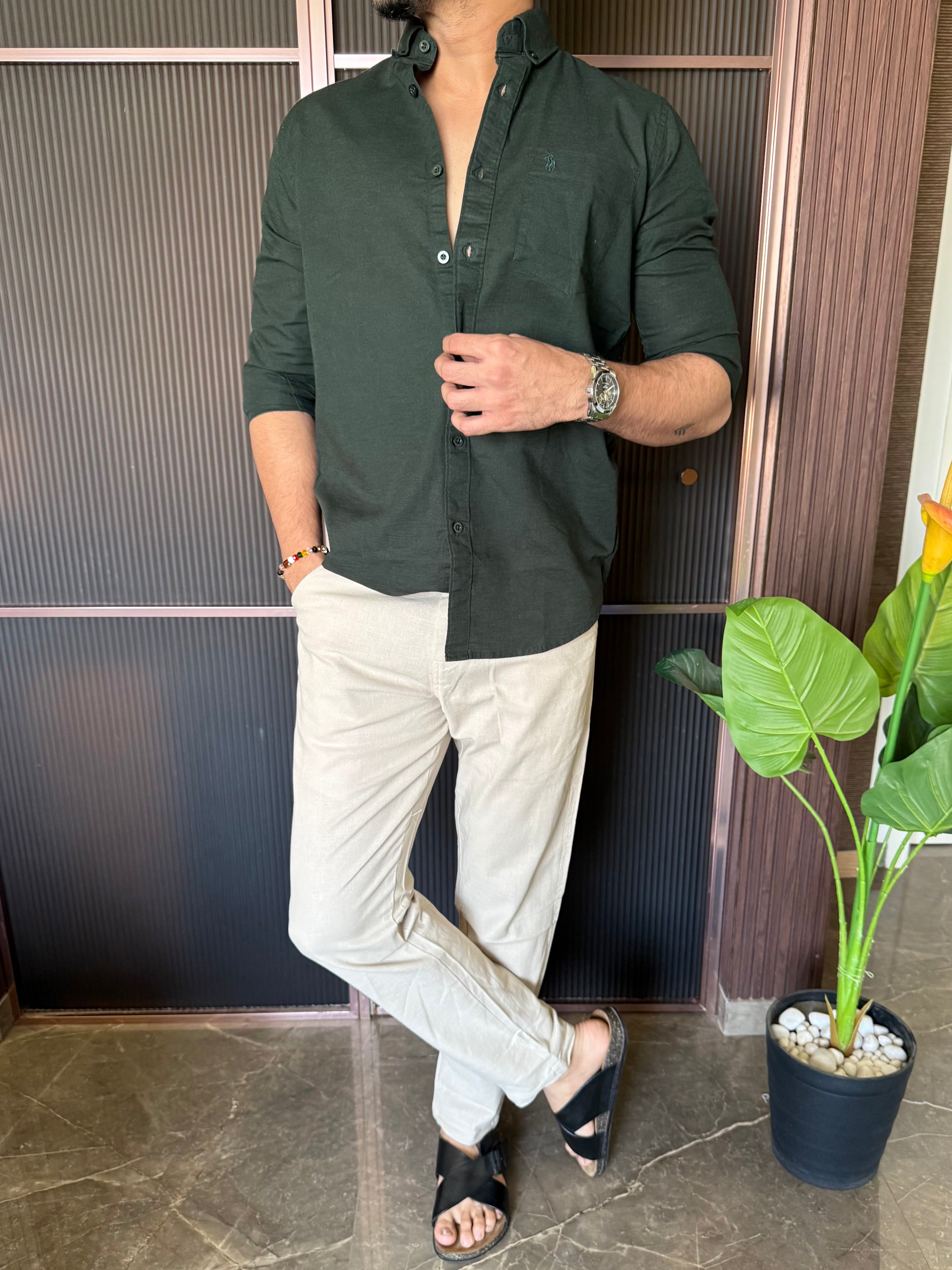 Linen Green Full Sleeve Shirt