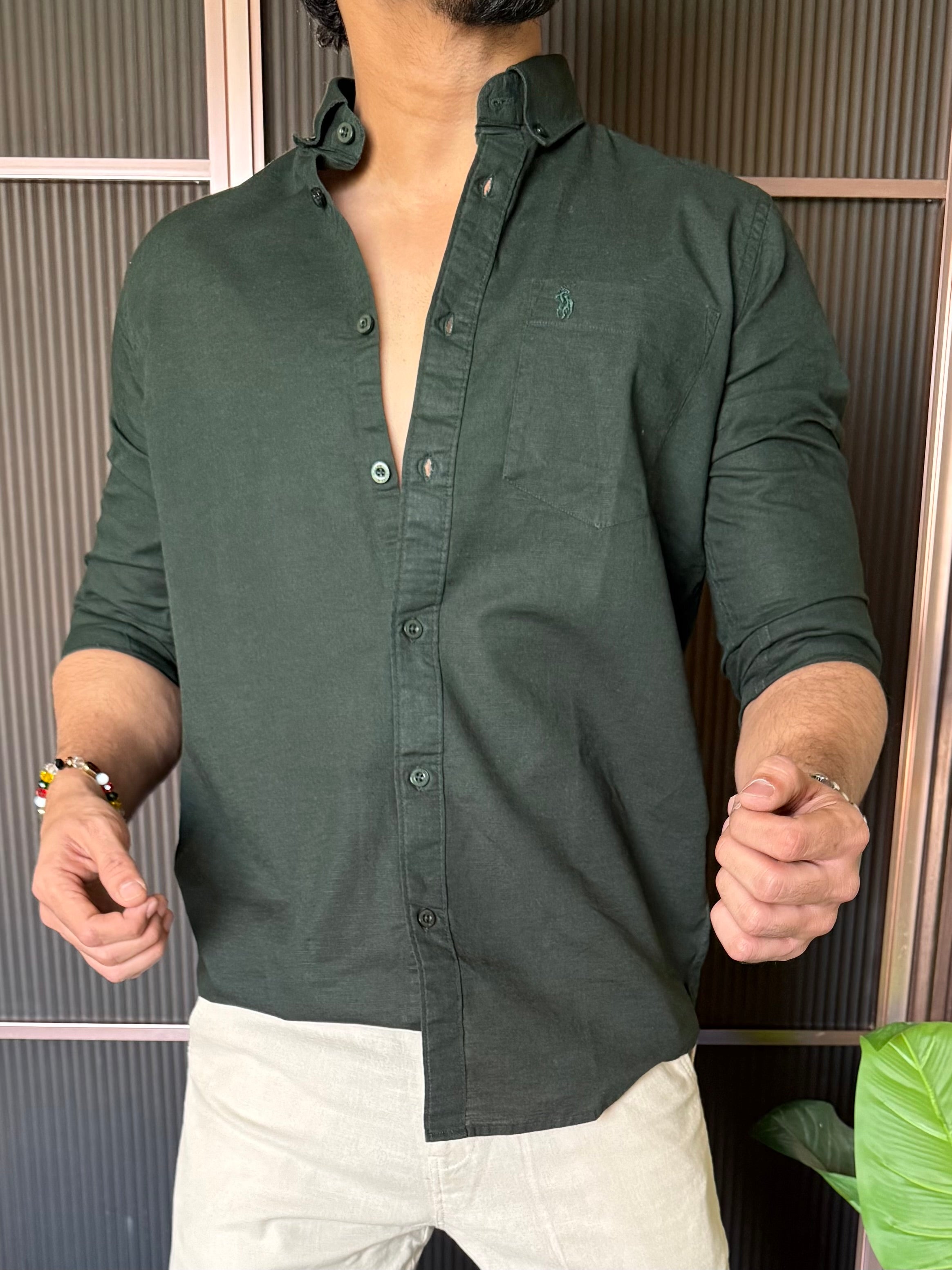 Linen Green Full Sleeve Shirt