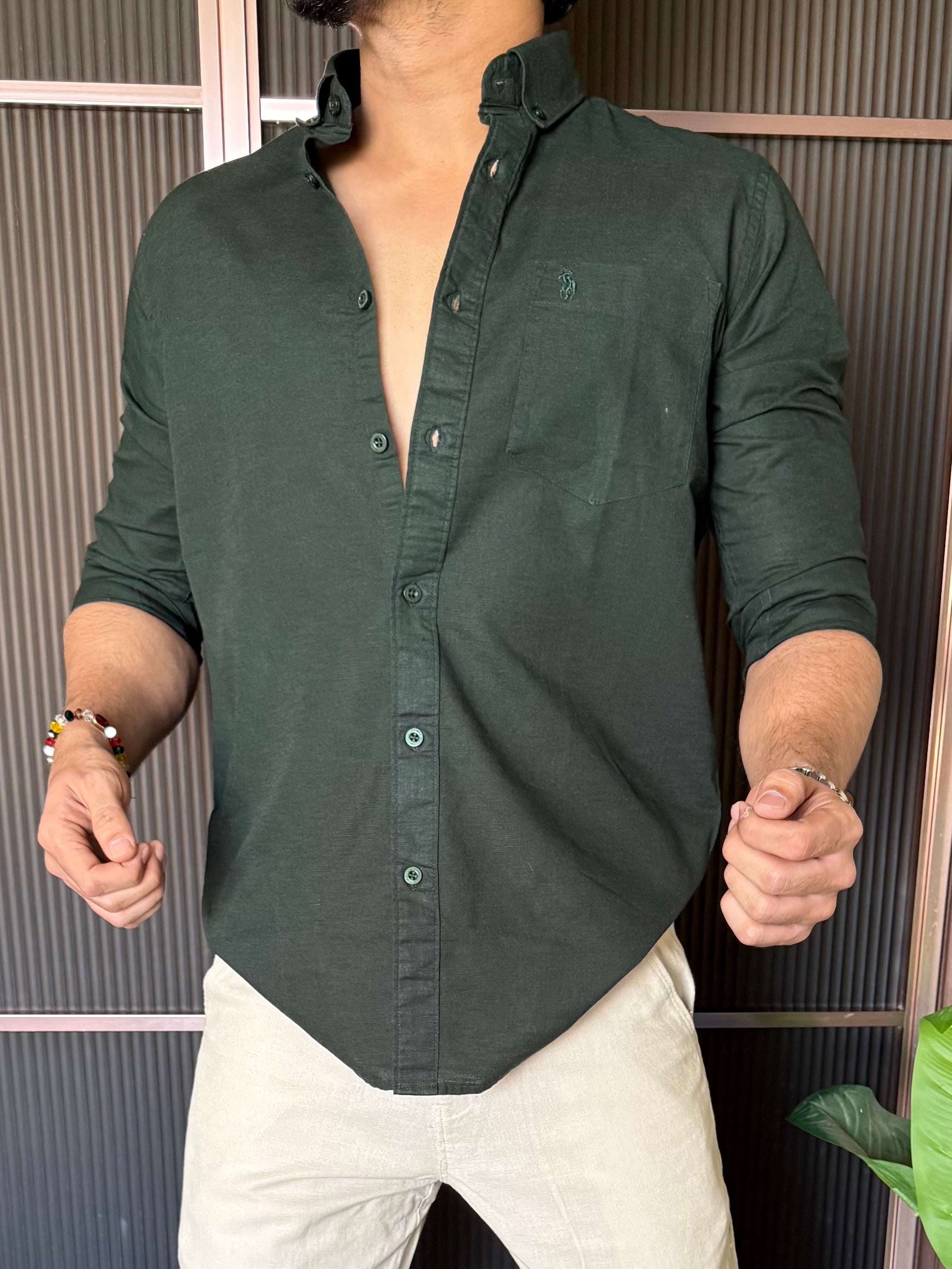 Linen Green Full Sleeve Shirt