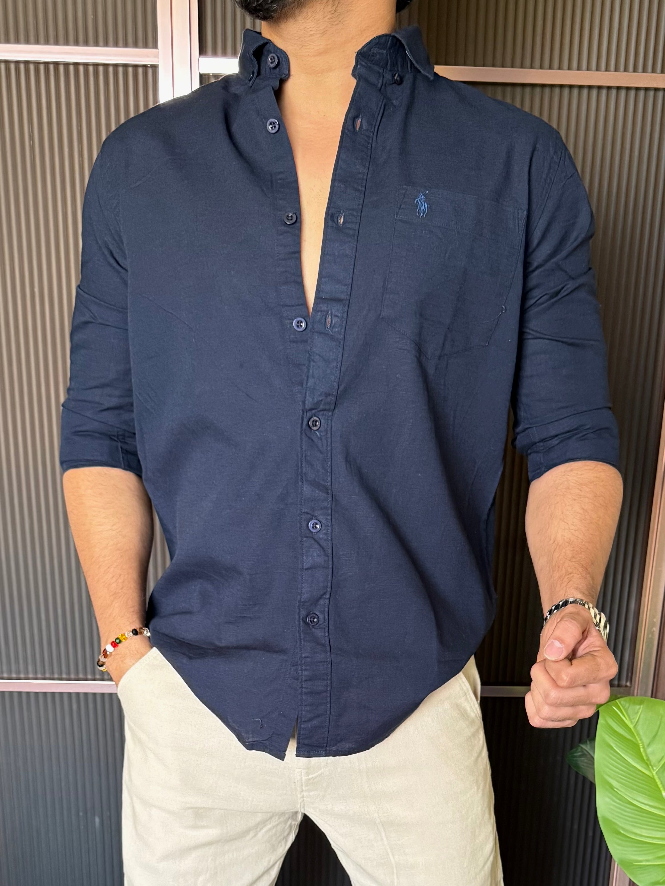 Linen Navy Full Sleeve Shirt