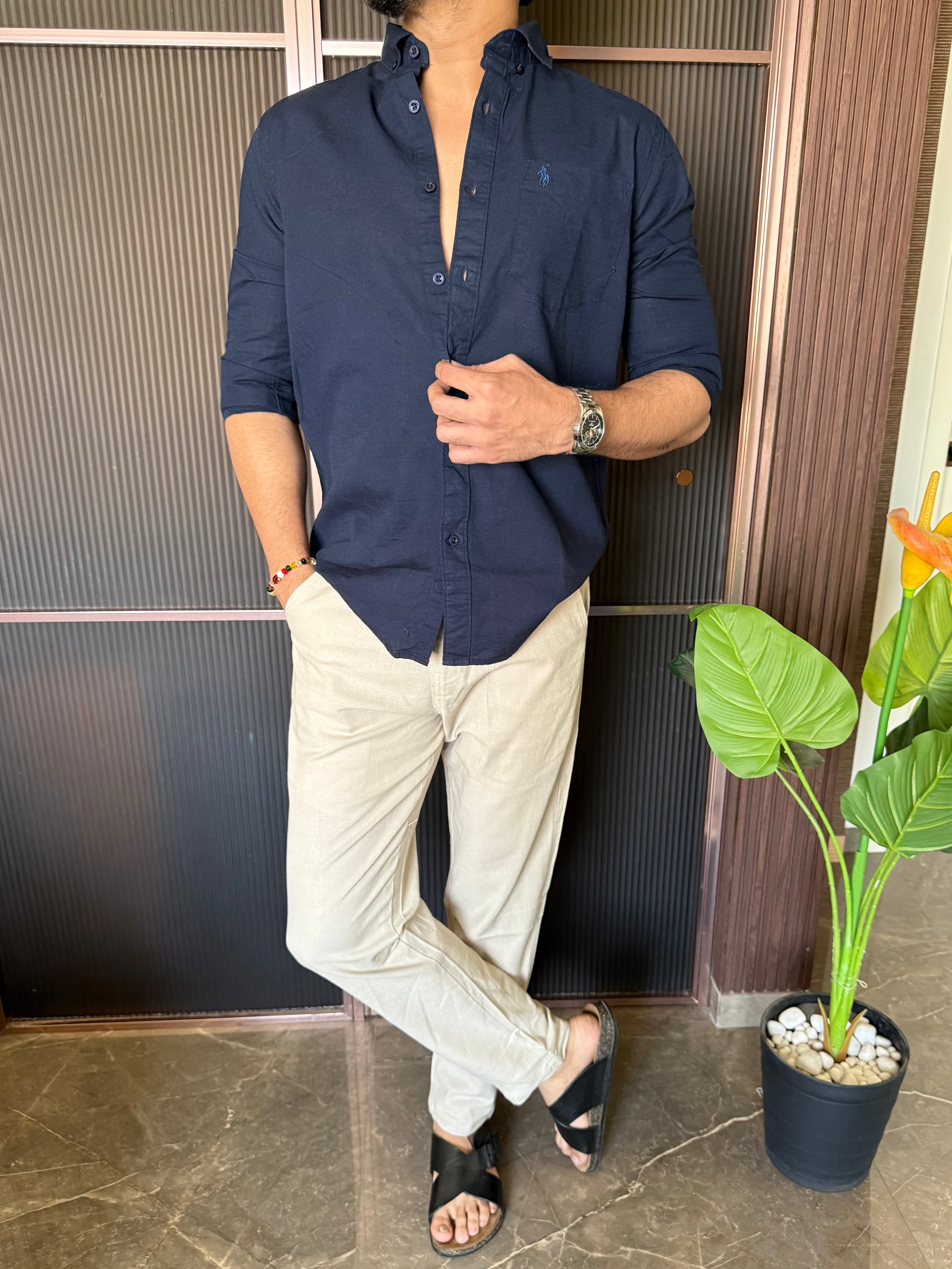 Linen Navy Full Sleeve Shirt