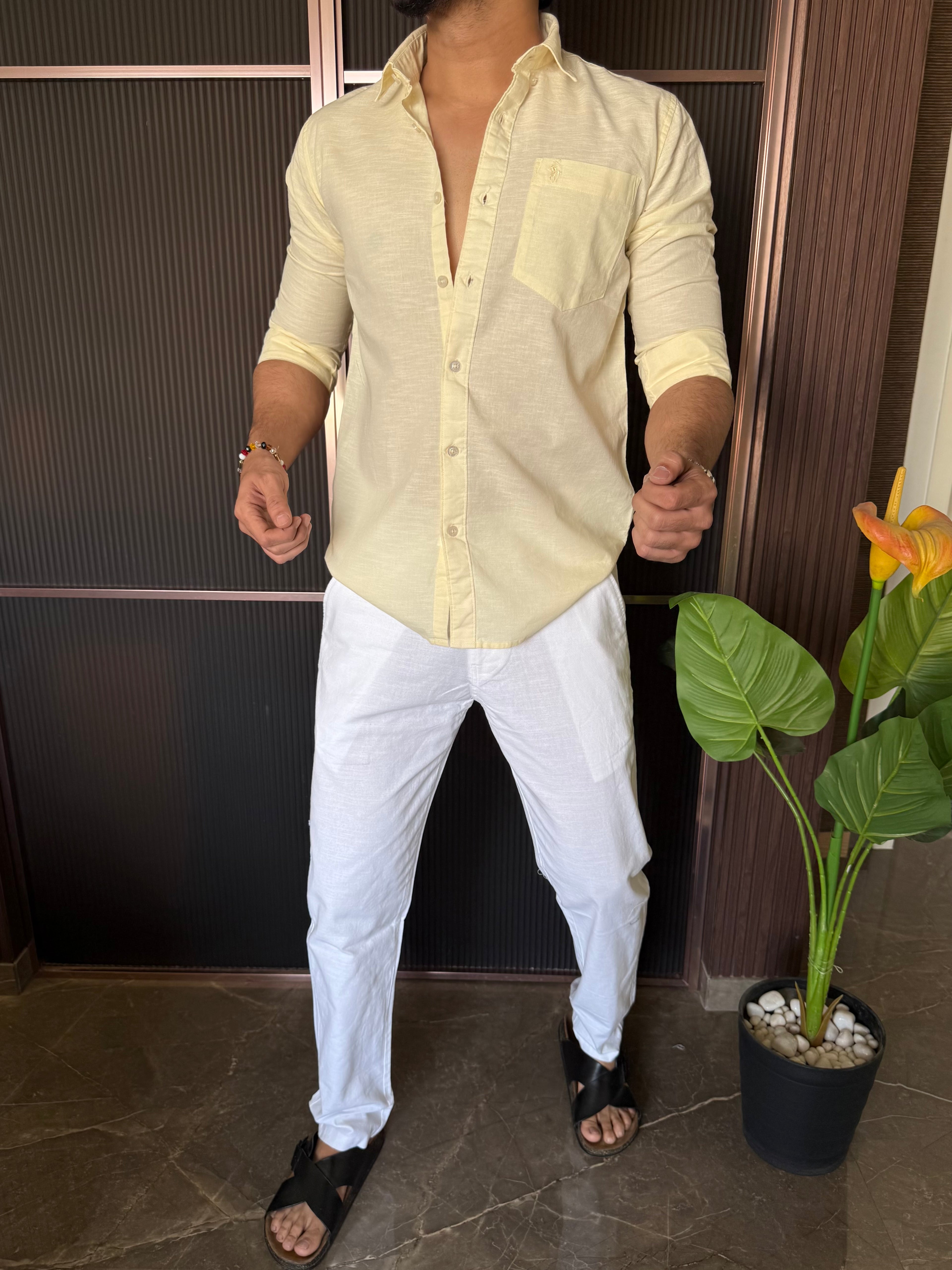 Linen Yellow Full Sleeve Shirt