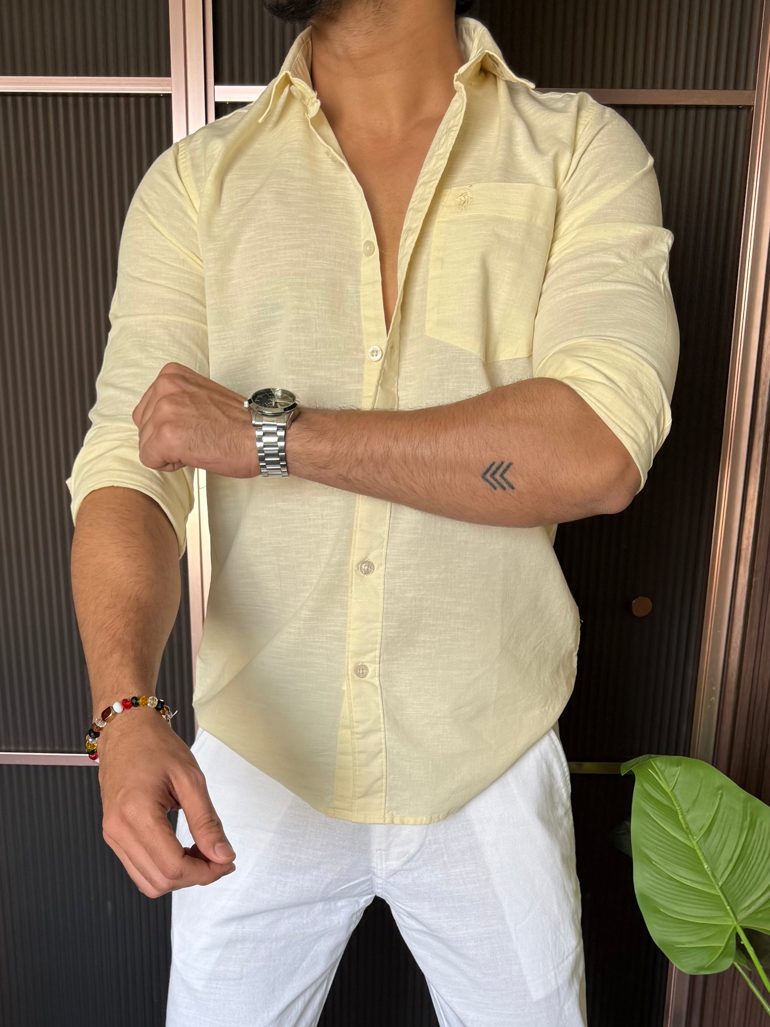 Linen Yellow Full Sleeve Shirt
