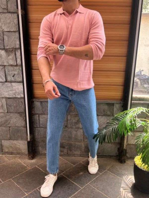 Knitted Collar Peach Fullsleeves