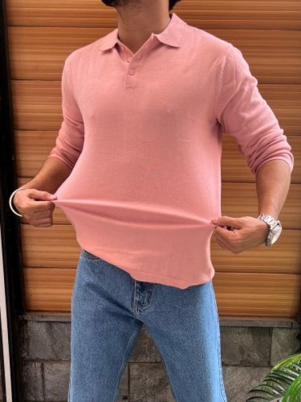 Knitted Collar Peach Fullsleeves
