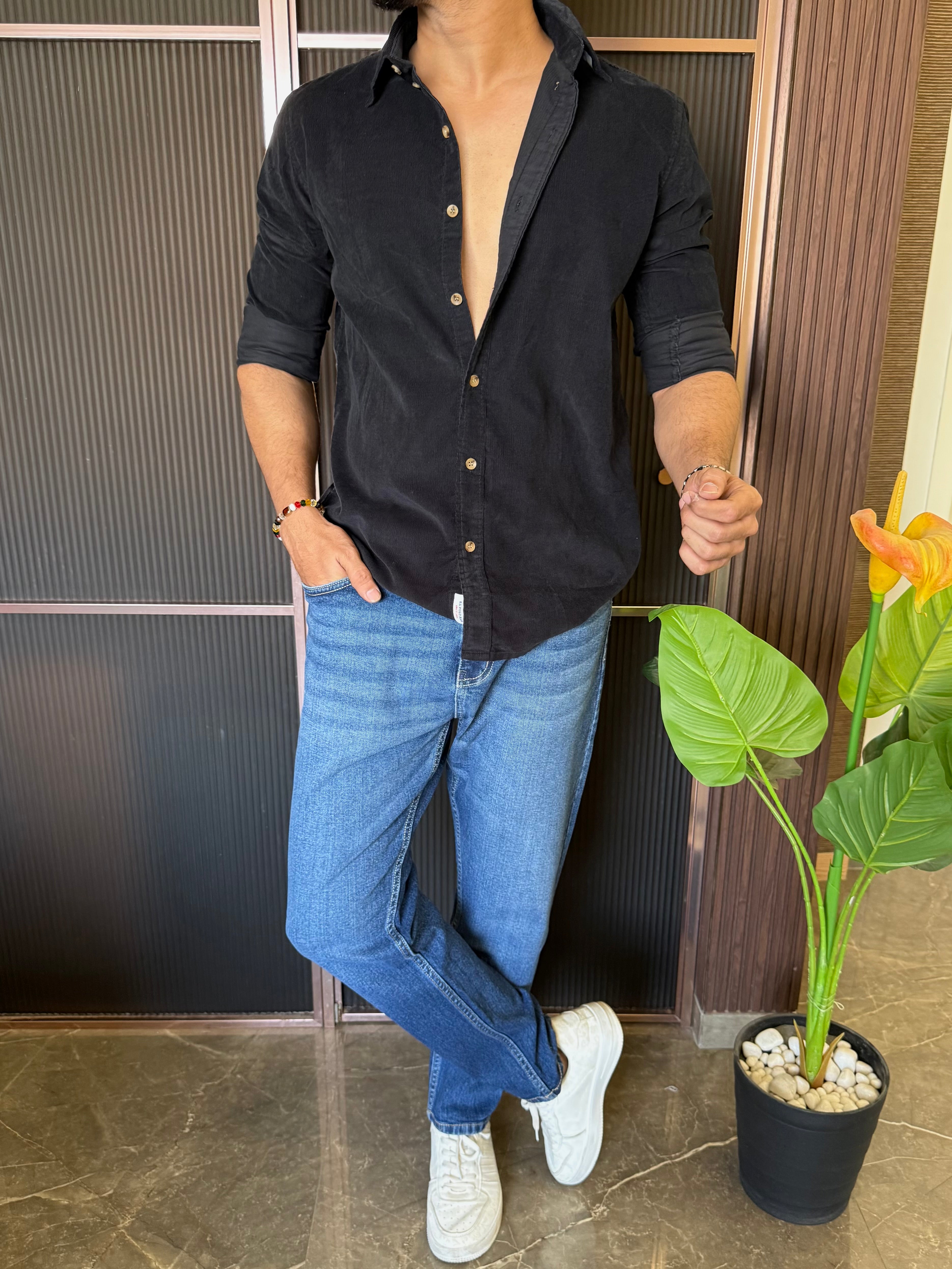 Corduroy Black Full sleeve Shirt