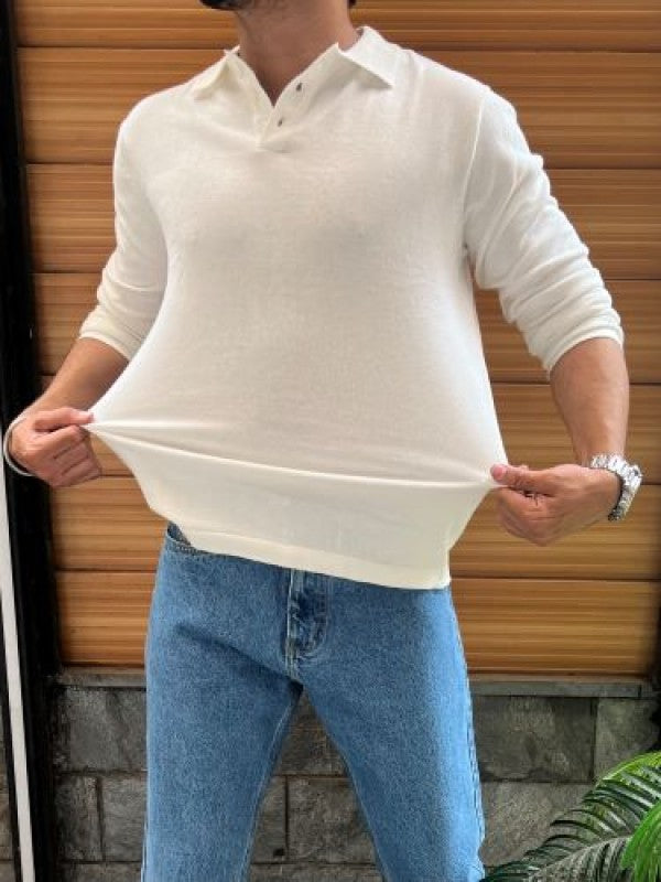 Knitted Collar White Fullsleeves
