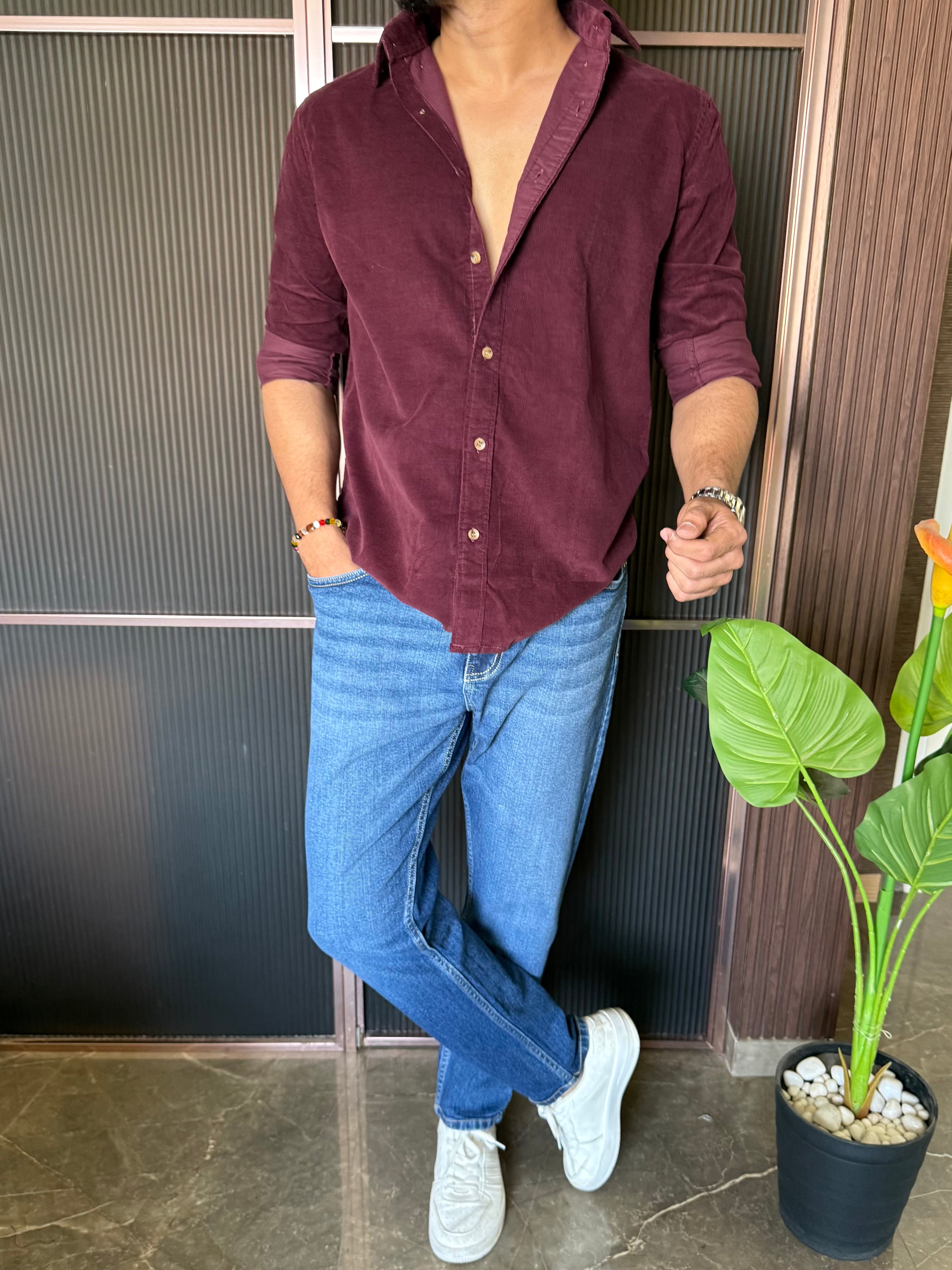 Corduroy Wine Full sleeve Shirt