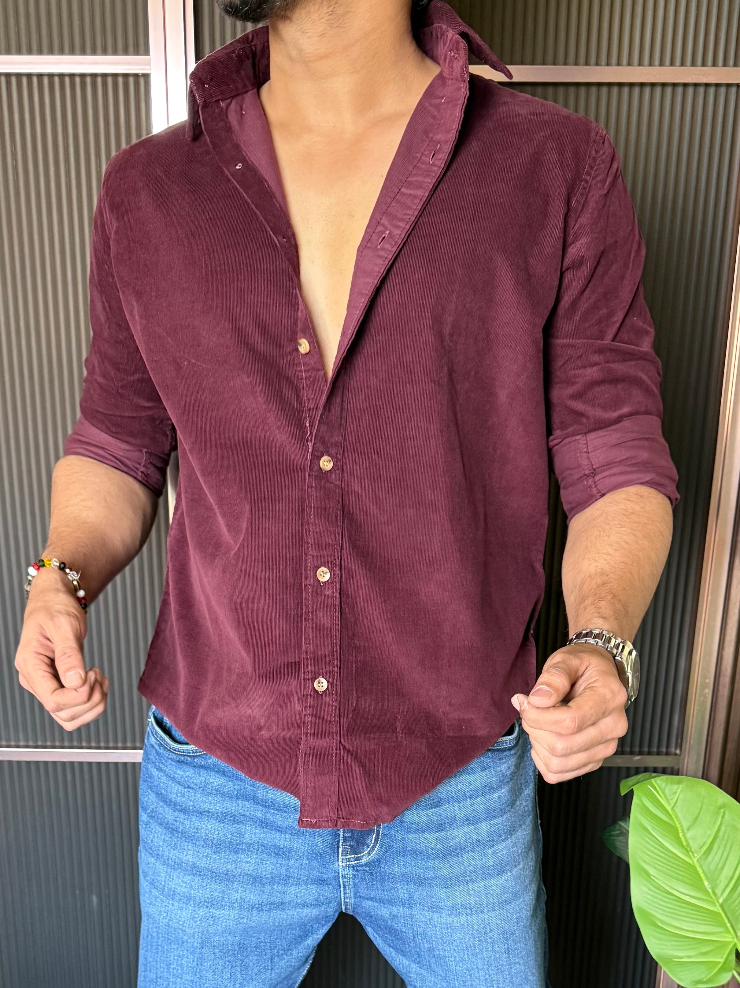Corduroy Wine Full sleeve Shirt