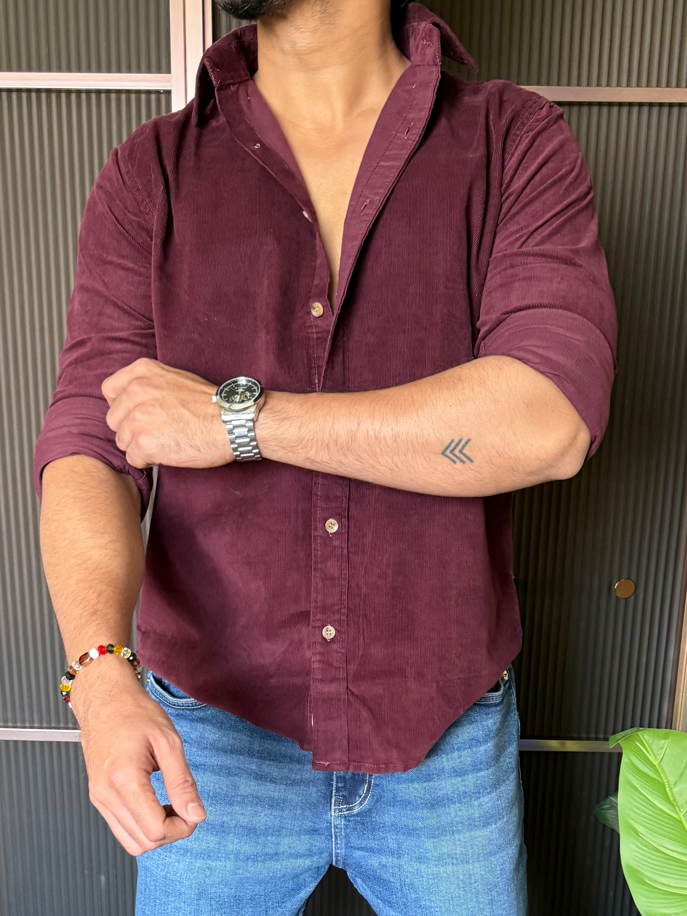 Corduroy Wine Full sleeve Shirt