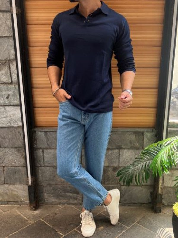 Knitted Collar Navy Fullsleeves