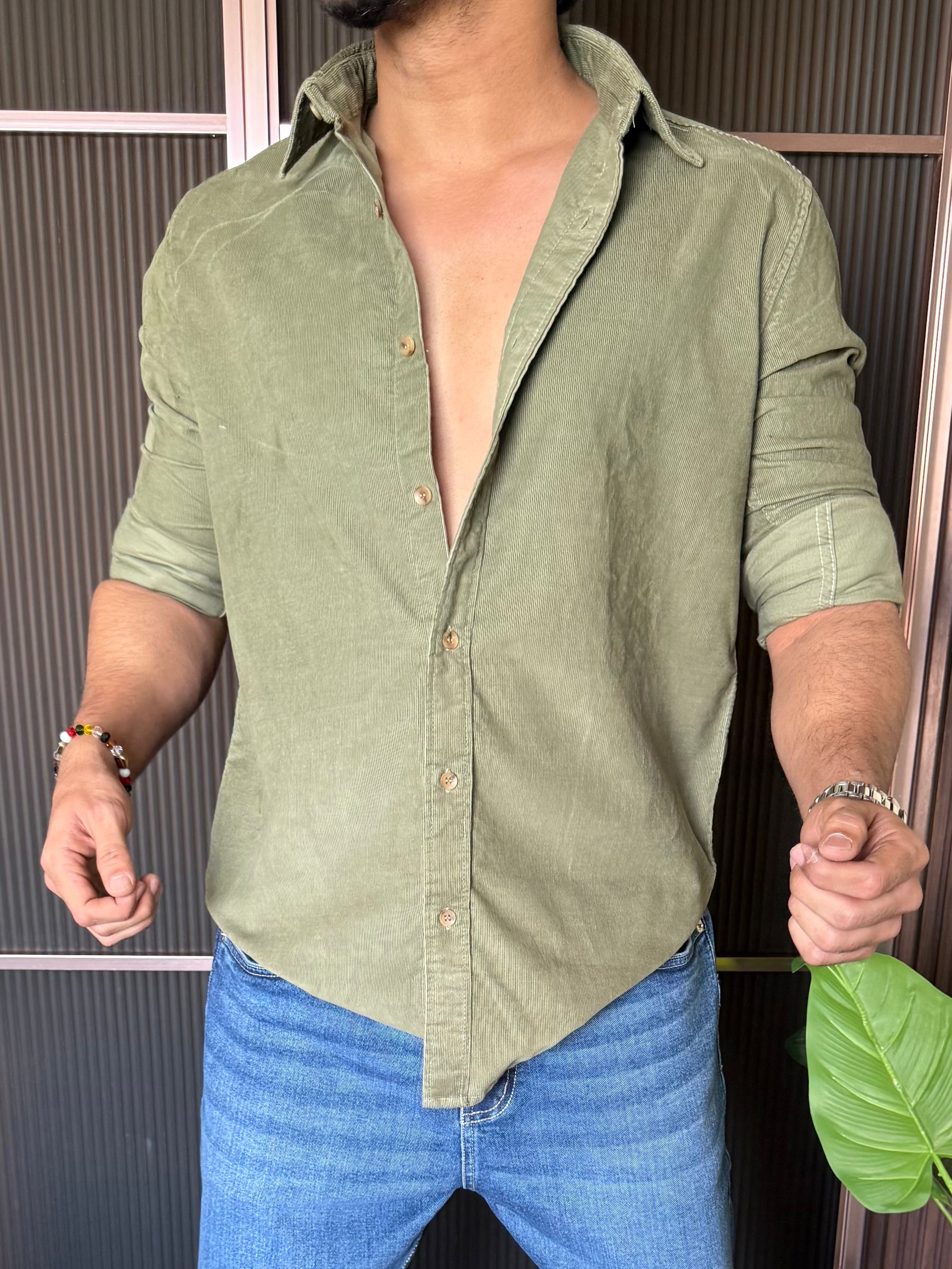 Corduroy Olive Full sleeve Shirt